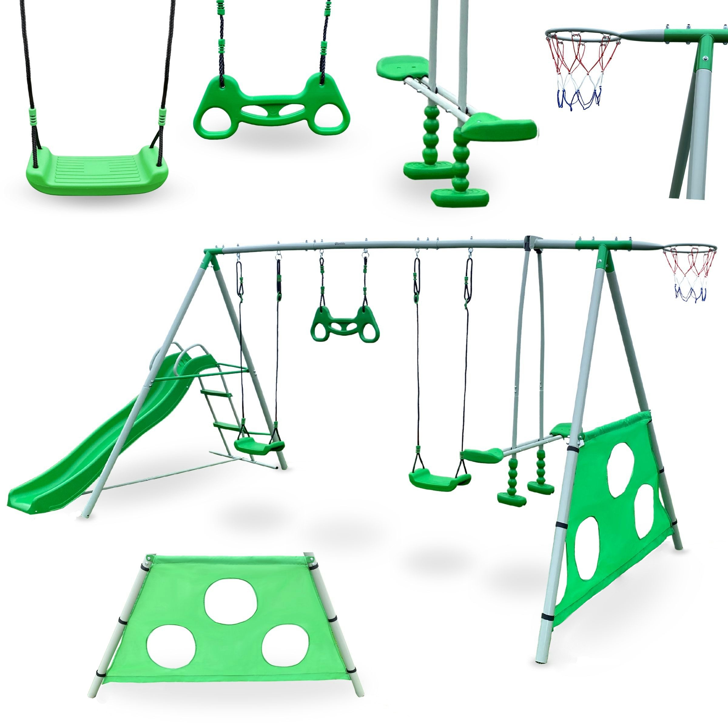 HyperMotion Mehrkindschaukel Großes Kinder Spielset XXXL: Schaukeln, Rutsche, Turnen Trapez