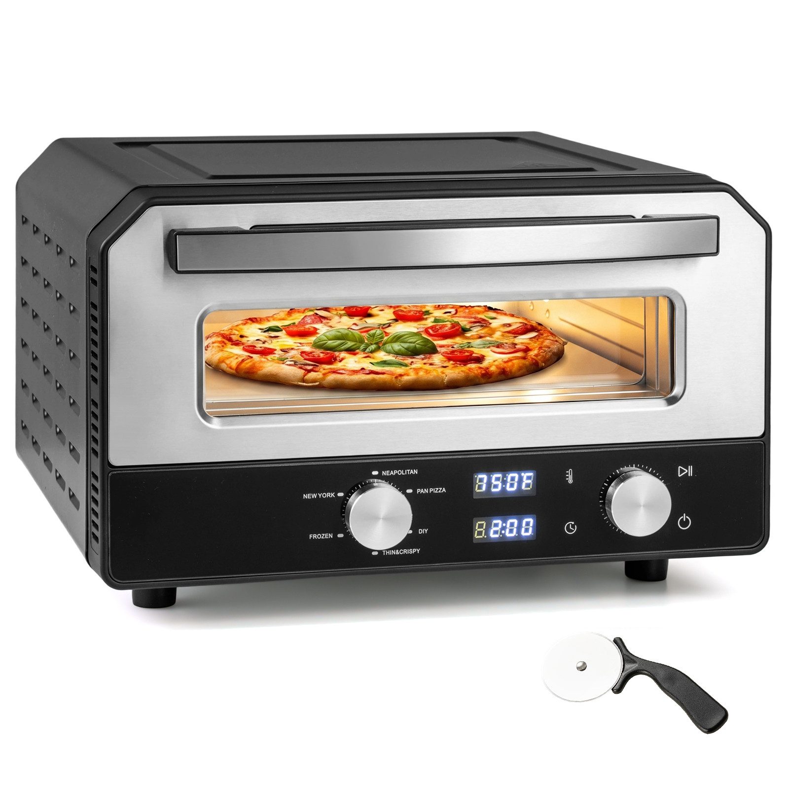 KOMFOTTEU Pizzaofen, bis zu 400 °C, mit 6 Programmen, einstellbarer Temperatur und Zeit