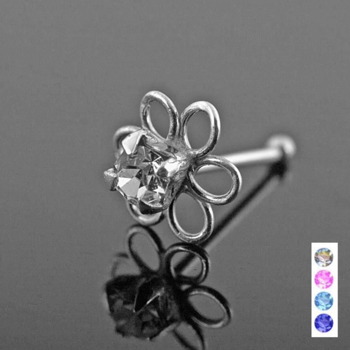 Nasenpiercing Nasenpiercing gerade: Nasenstecker Piercing Silber Blume