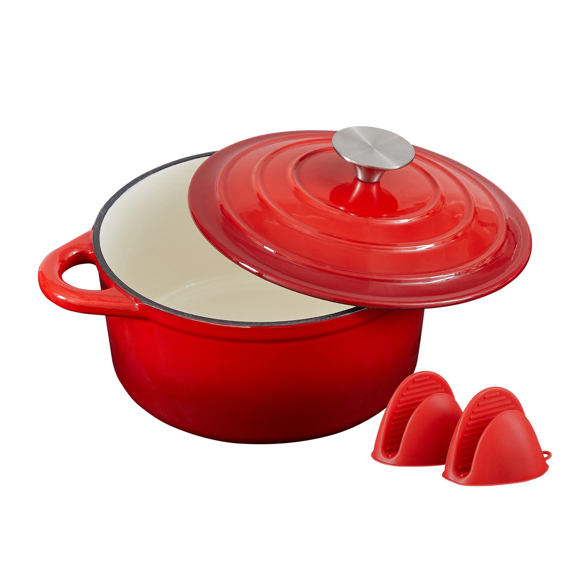 Nilpferd Кастрюли жаровни Gusseisen Topf 22/24/26cm emaillierte Кастрюли жаровни Gusseisentopf Schmortopf, (Set, 1 Pot mit 1 lid), Backofengeeignet Induktionsgeeignet Zum Braten, Schmoren, Kochen