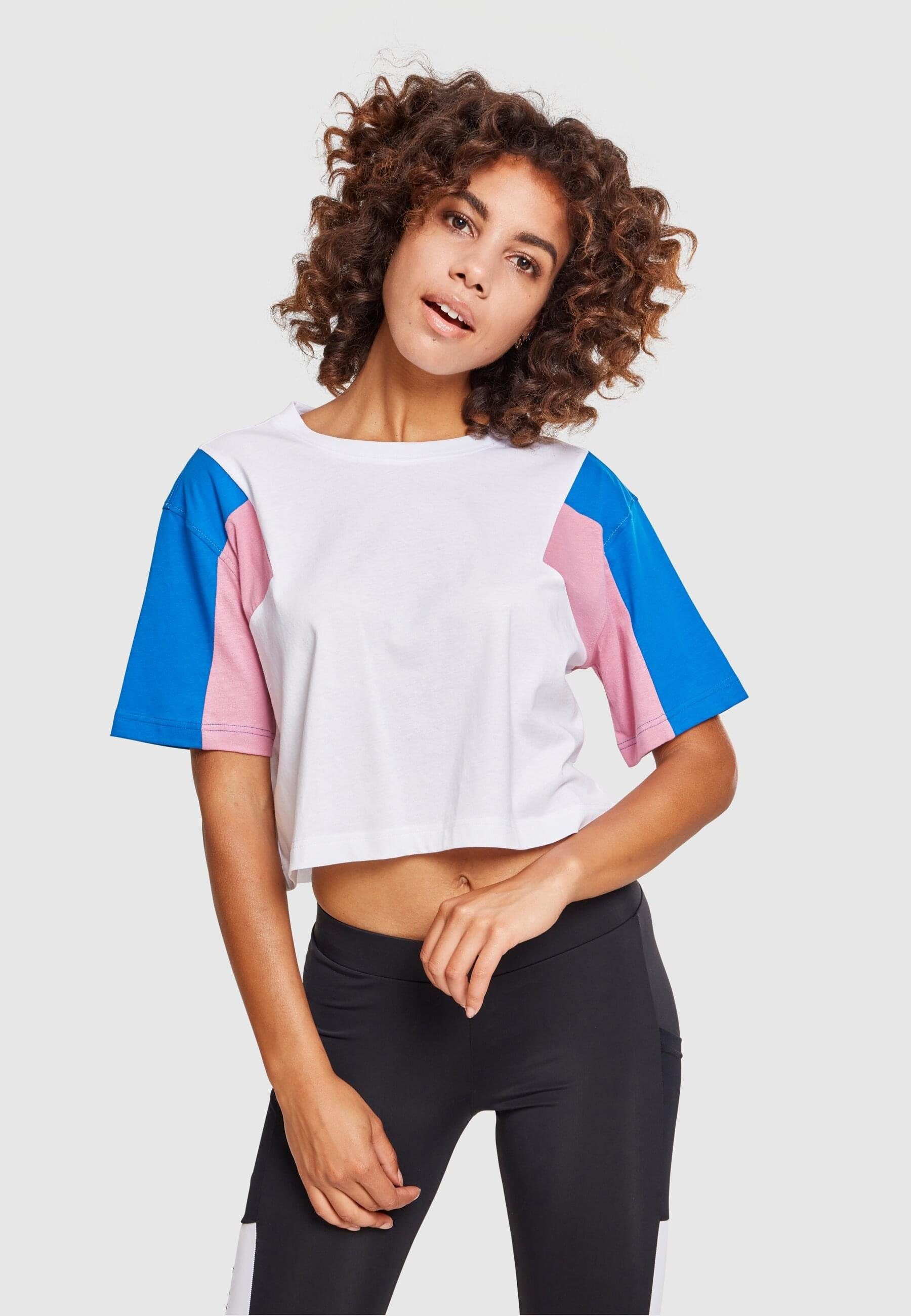 Ladies Short URBAN Tee Oversize Damen 3-Tone (1-tlg) white/brightblue/coolpink T-Shirt CLASSICS