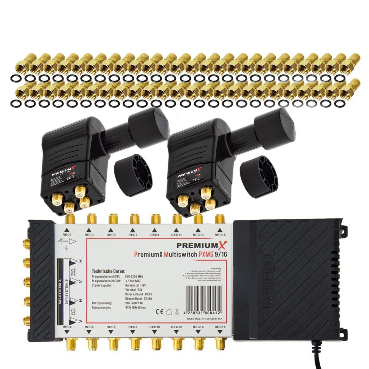 SAT-Multischalter Multischalter Set 9/16 SAT 2x Rocket Quattro LNB 48x F-Stecker