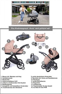 Coletto Kombi-Kinderwagen Axxis 5 in 1 inkl. Sportsitz, Autositz und Iso Base in 7 Farben