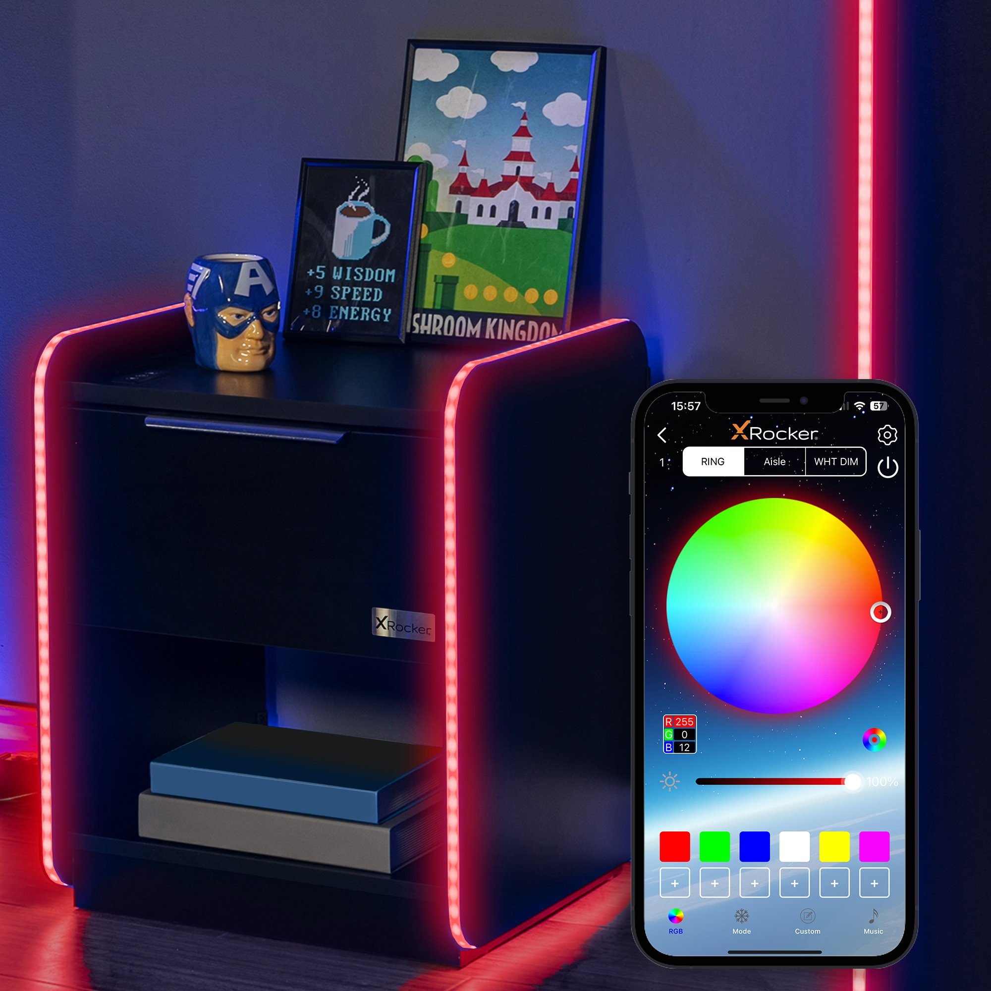 X Rocker Nachttisch Electra Gaming Nachtschrank mit RGB-Beleuchtung & Wirel günstig online kaufen