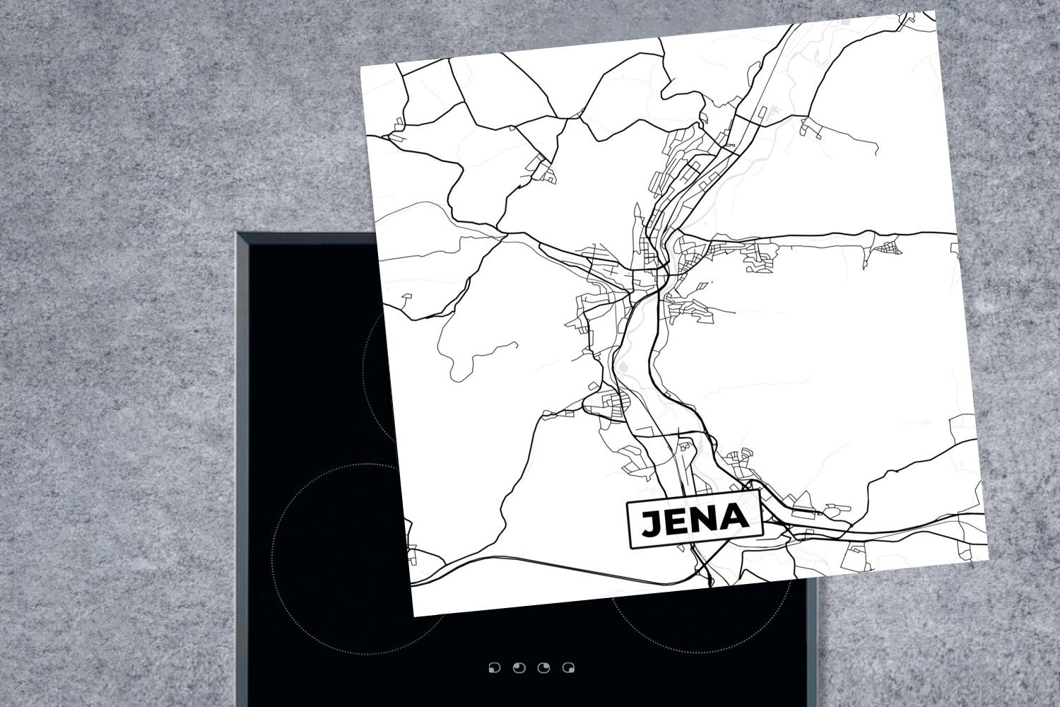 78x78 Arbeitsplatte Jena cm, Vinyl, küche tlg), für Karte - Stadtplan, (1 Ceranfeldabdeckung, Herdblende-/Abdeckplatte MuchoWow -