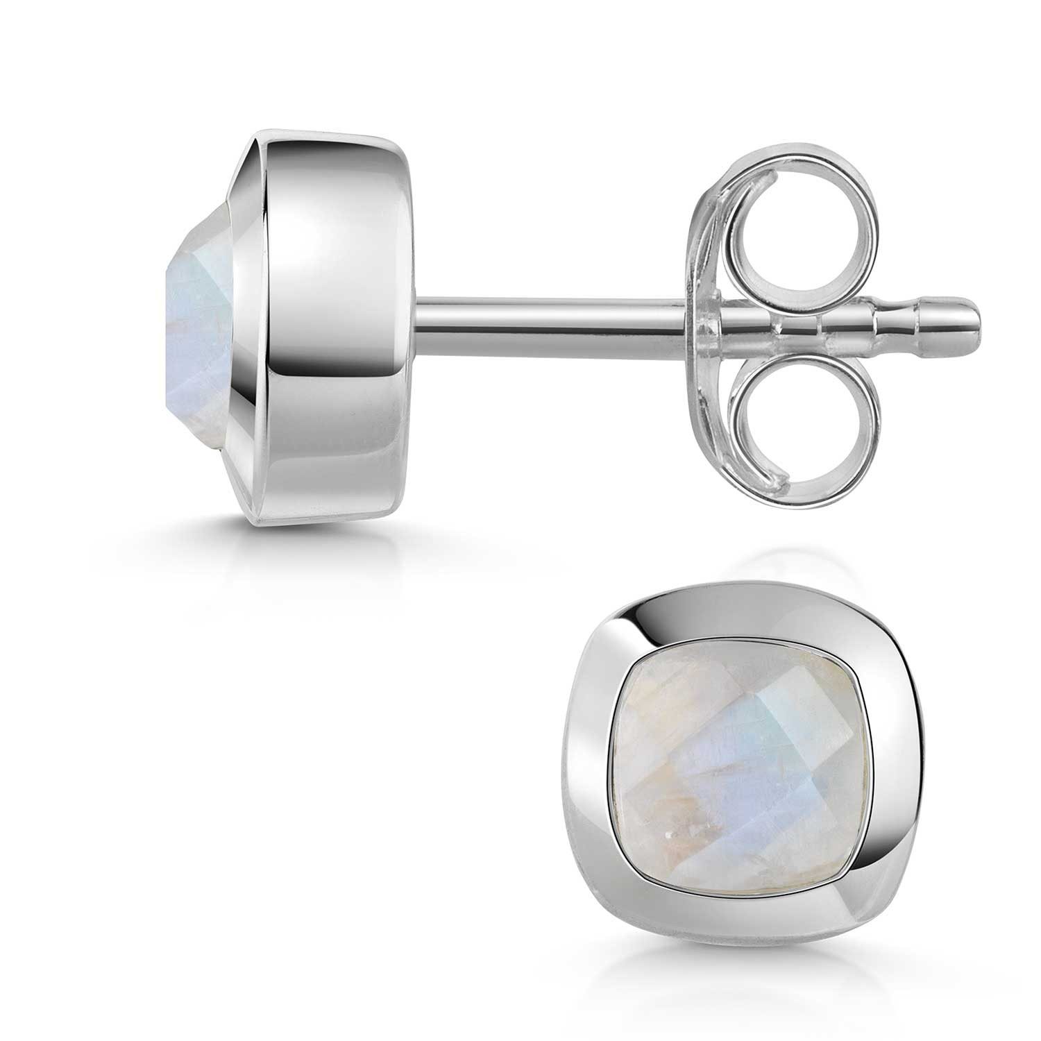 Materia Paar Ohrstecker Edelstein Mondstein weiß facettiert quadratisch SO-340, 925 Sterling Silber
