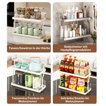 yozhiqu Make-Up Organizer Aufbewahrungsregal für kosmetische Gewürze, Lagergestell für die Küche, 1-tlg., doppellagiges Aufbewahrungsregal für Teetassen, Regale für die Küche