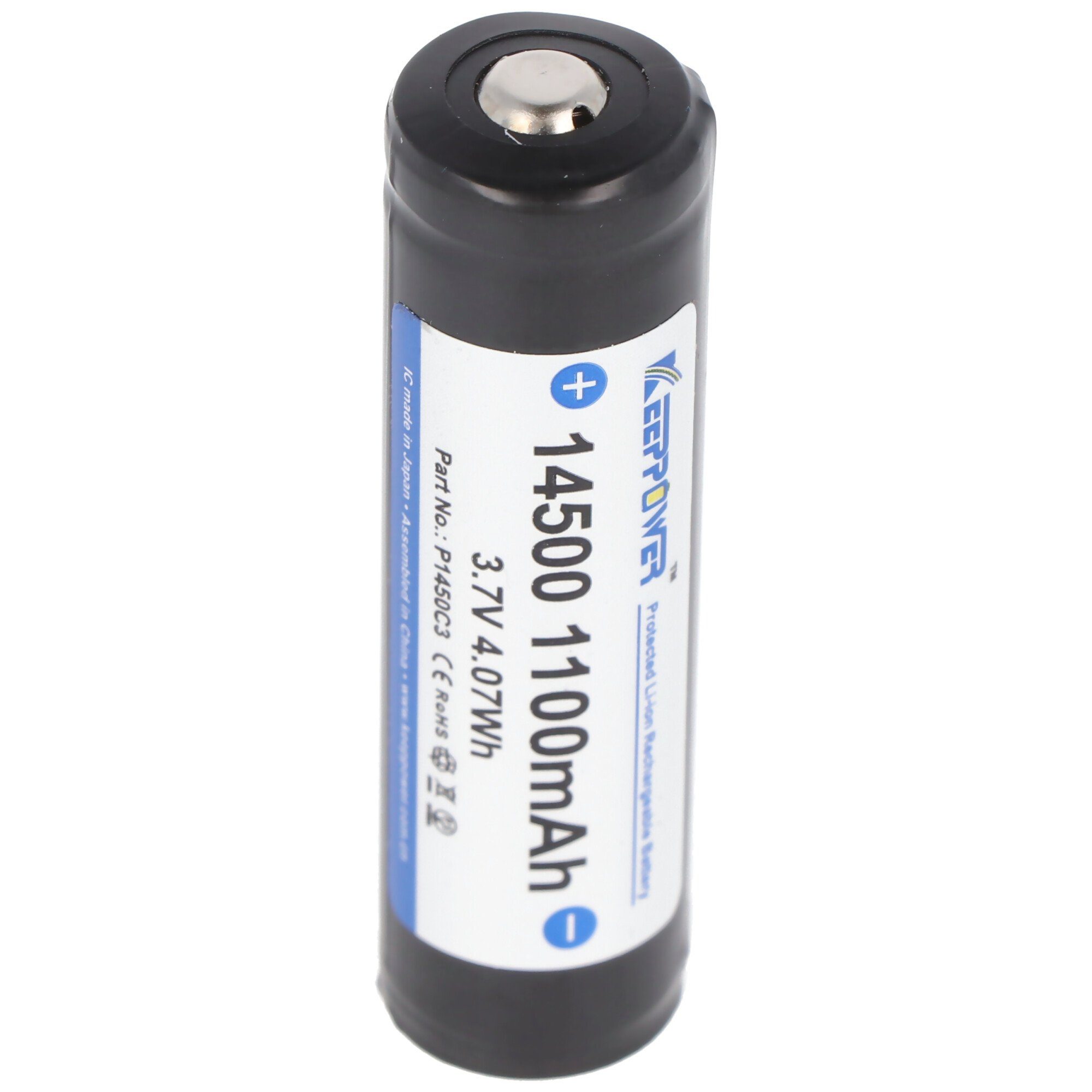 Keeppower Akku 14500 mit 3,7 Volt Spannung und 1100mAh Kapazität, Li-Ion-Akku P Akku 1100 mAh (3,7 V)