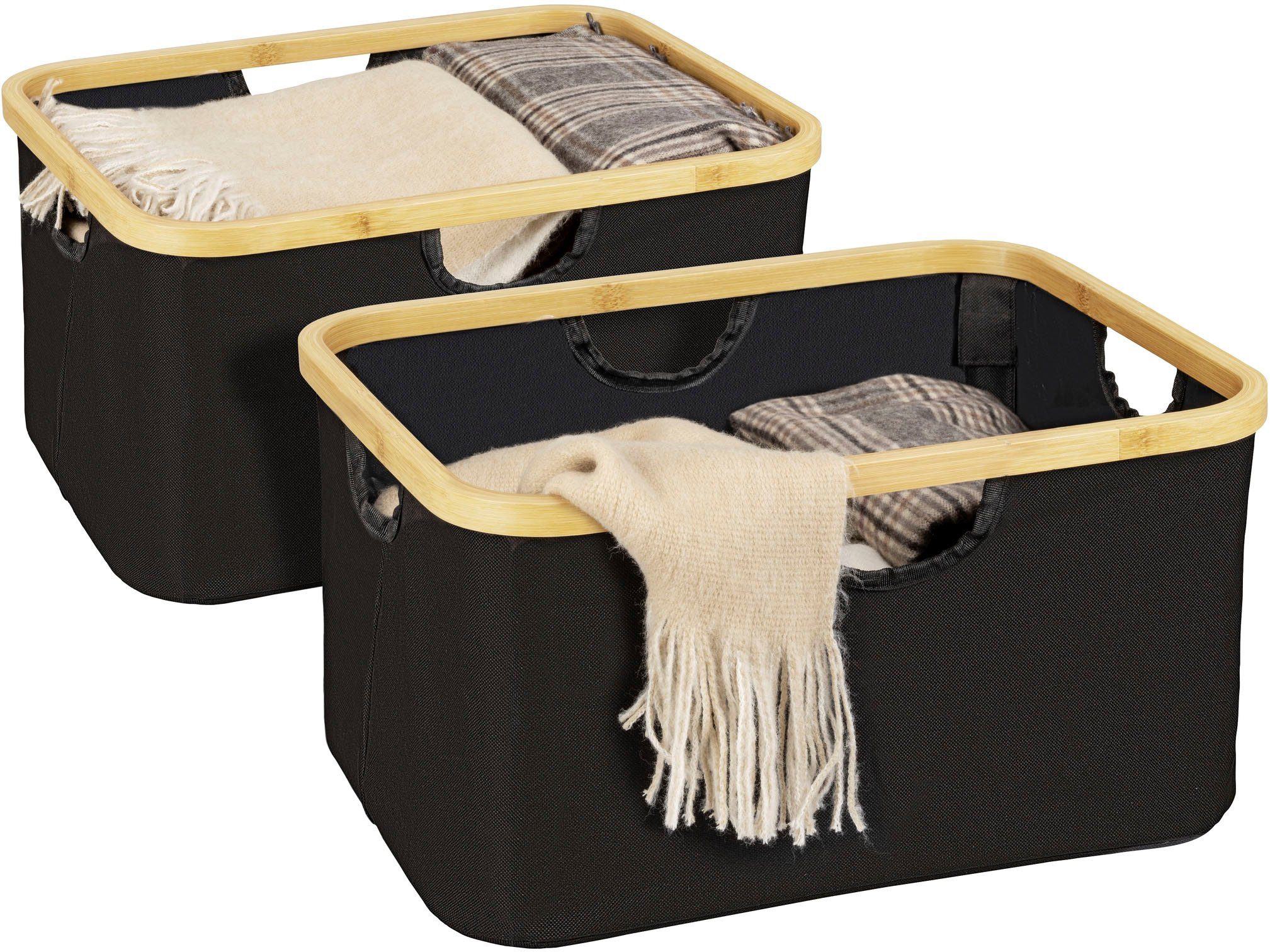WENKO Wäschekorb Ecori, faltbar (Set, 2 St), Textilien 100% recyceltem Polyester,Rahmen FSC®-zertifiziertem Bambus | Wäschekörbe