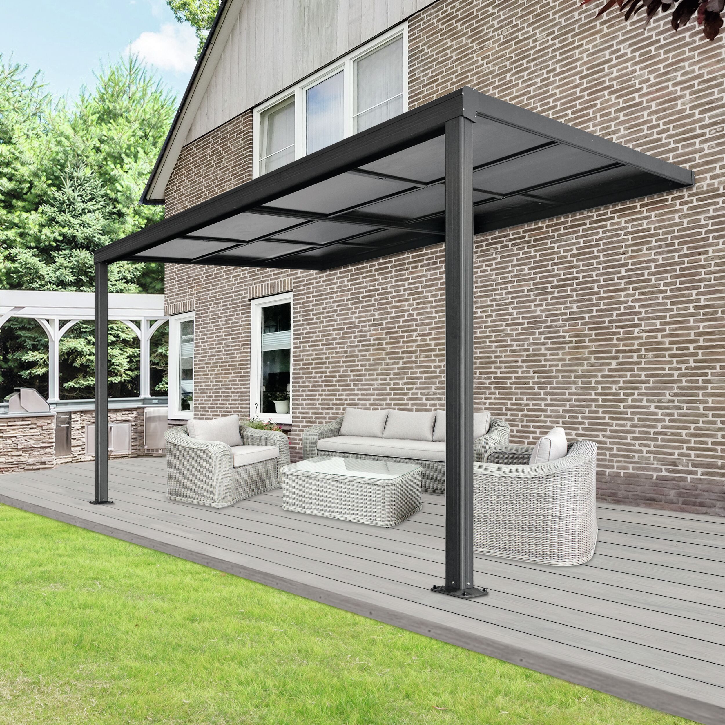 Floraworld Terrassendach, Terrassenüberdachung Air 2 Pfosten 400 x 300 x 200/254 cm