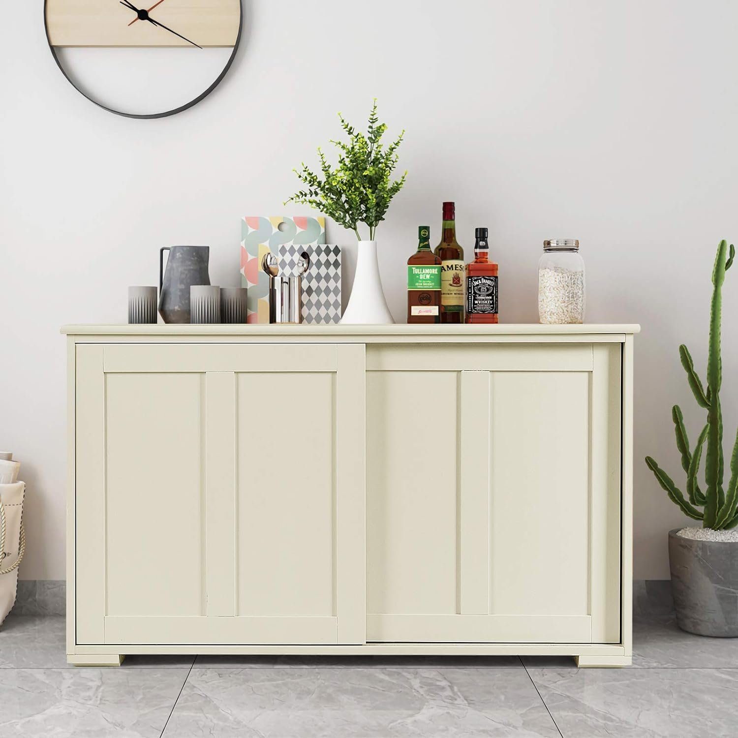 KOMFOTTEU Sideboard Küchenschrank Badschrank Beistellschrank, Unterschrank mit Schiebtüren – Bild 2 von 5