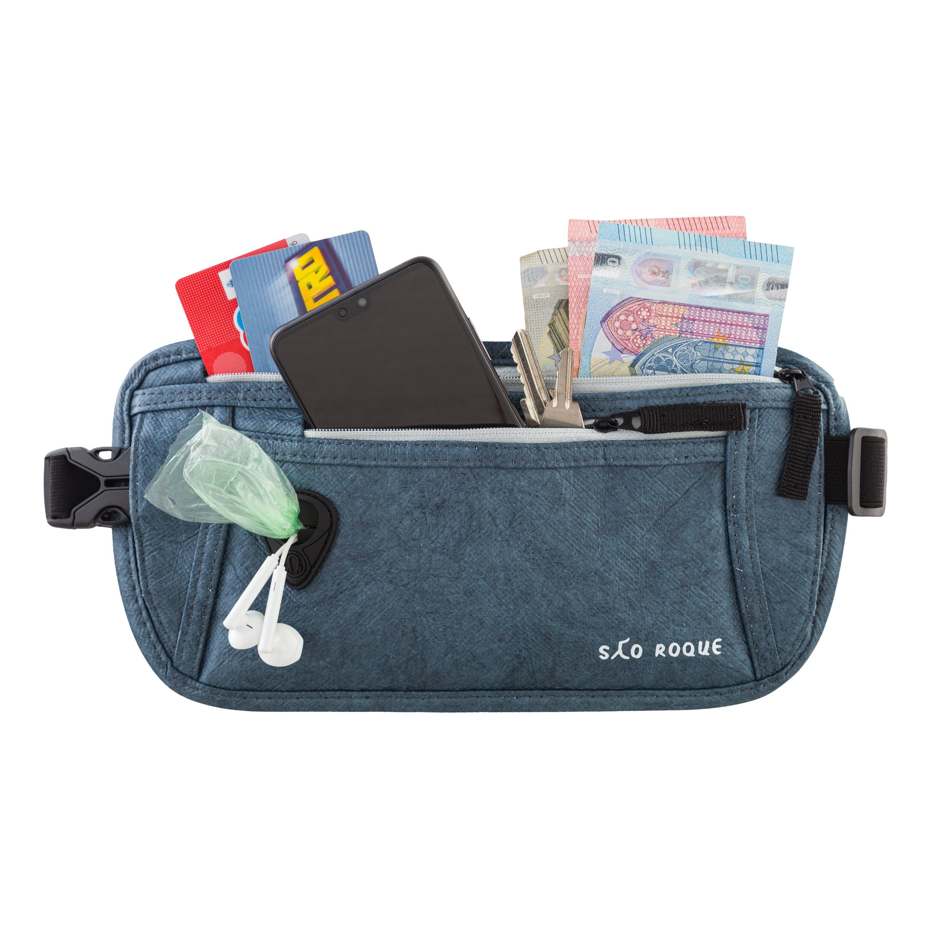 SAO ROQUE Bauchtasche Flache Damen Herren Bauchtasche, Diebstahlsicher RFID Schutz, Vegan, ultraflach, schweiß- und wasserfest, ultraleicht