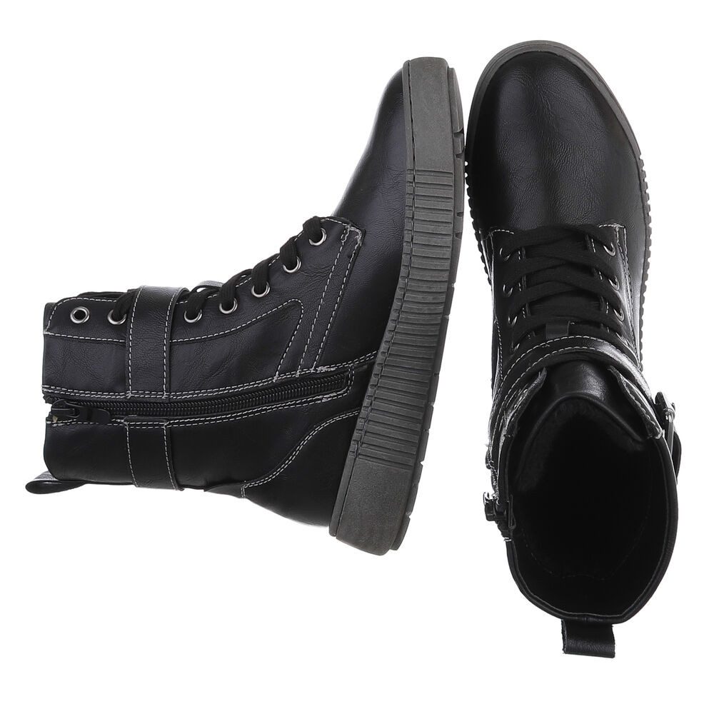 Ital-Design Damen Schnürstiefel mit Schnalle für Alltag und Freizeit Stiefelette (90598718) Keilabsatz/Wedge Keilstiefeletten in Schwarz