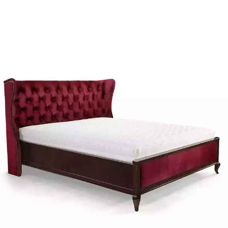 JVmoebel Bett Klassisches Chesterfield Bett Luxus Rot Doppel Bett Holz Möbel Rot (1-tlg., Bett), Made in Europe