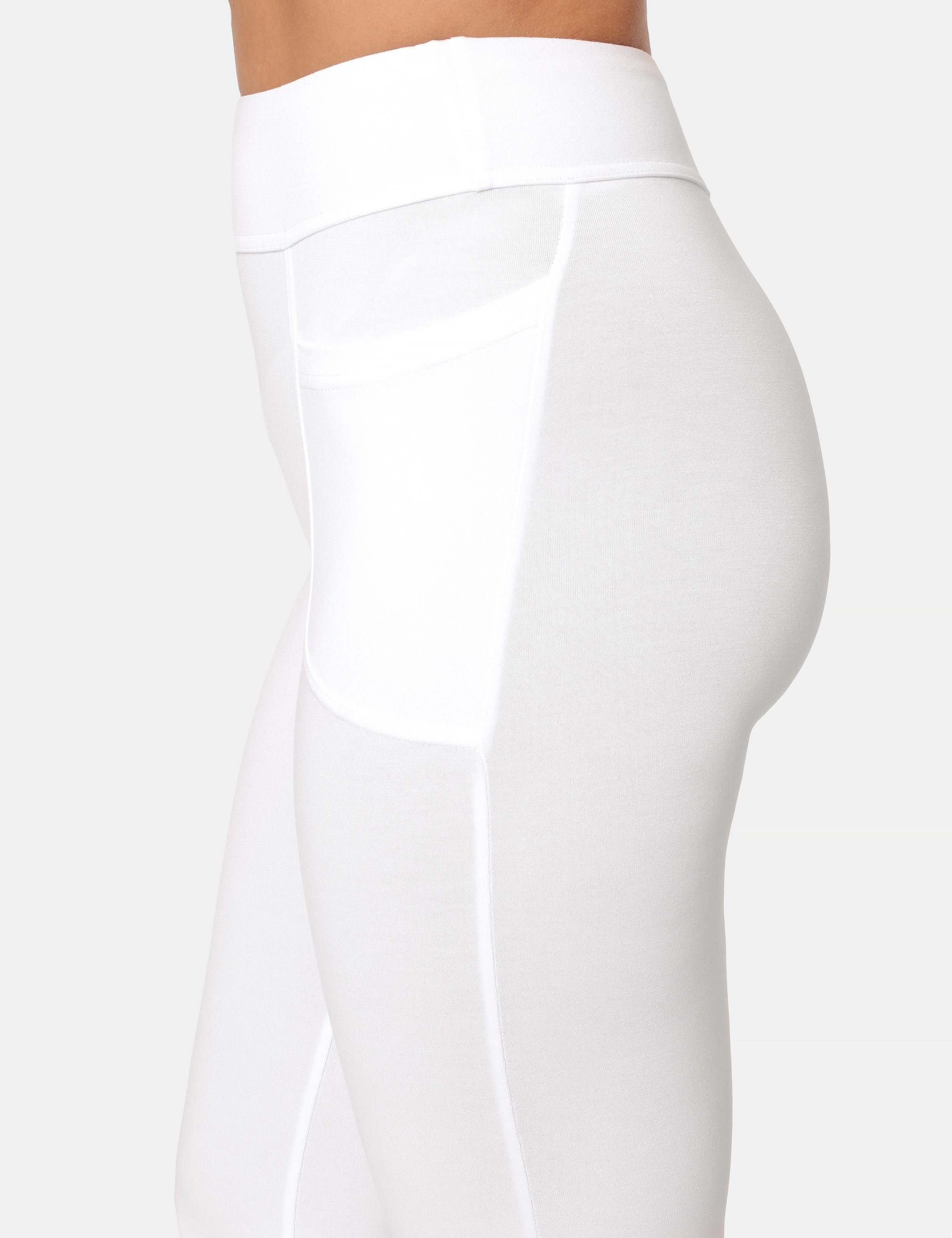 Bellivalini Leggings Yogahose für Hose BLV50-282 Bund Damen (1-tlg) Taschen zwei Weiß mit elastischer