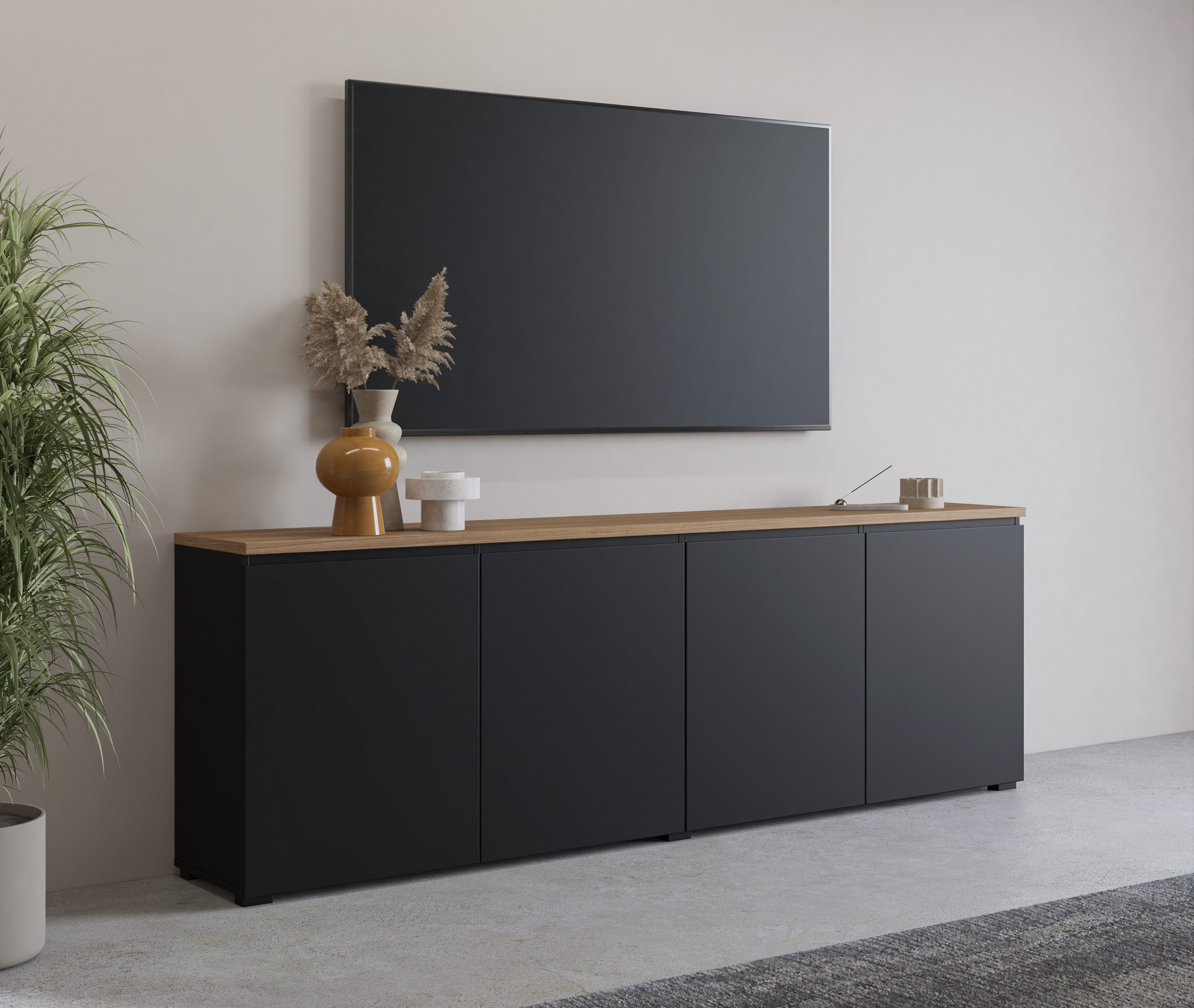 OTTO home Sideboard Modo, Breite 200 cm, moderne grifflose Kommode 4Türen, Anrichte mit viel Stauraum, Einlegeböden verstellbar