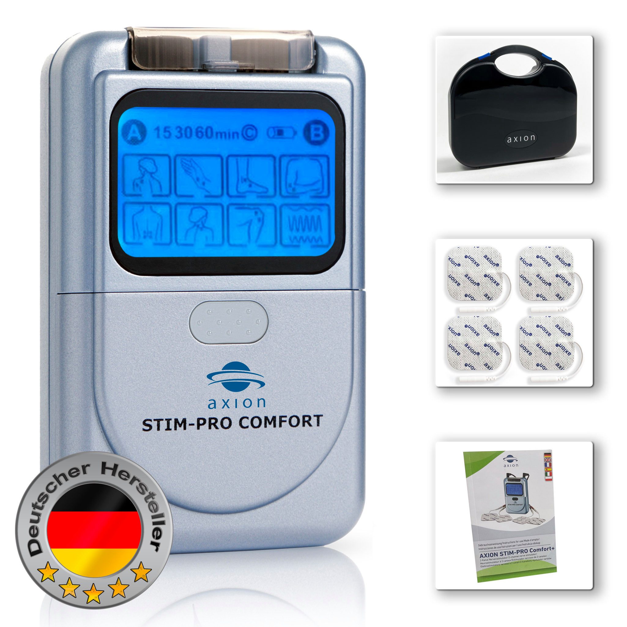 Axion TENS-Gerät 2 Kanal TENS Gerät STIM-PRO COMFORT gegen Schmerzen, (Set), Medizinprodukt nach MDR (EU) 2017/745
