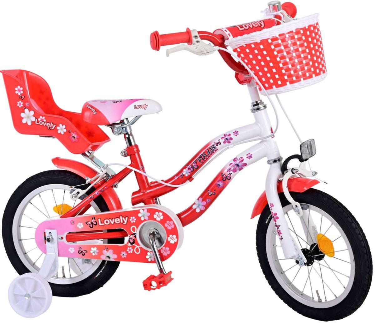 T&Y Trade Kinderfahrrad 14 Zoll Kinder Mädchen Fahrrad Kinderfahrrad Rad Bike LOVELY ROT 1493, 1 Gang, Korb, Stützräder, Puppensitz, Schutzbleche, Kettenschutz