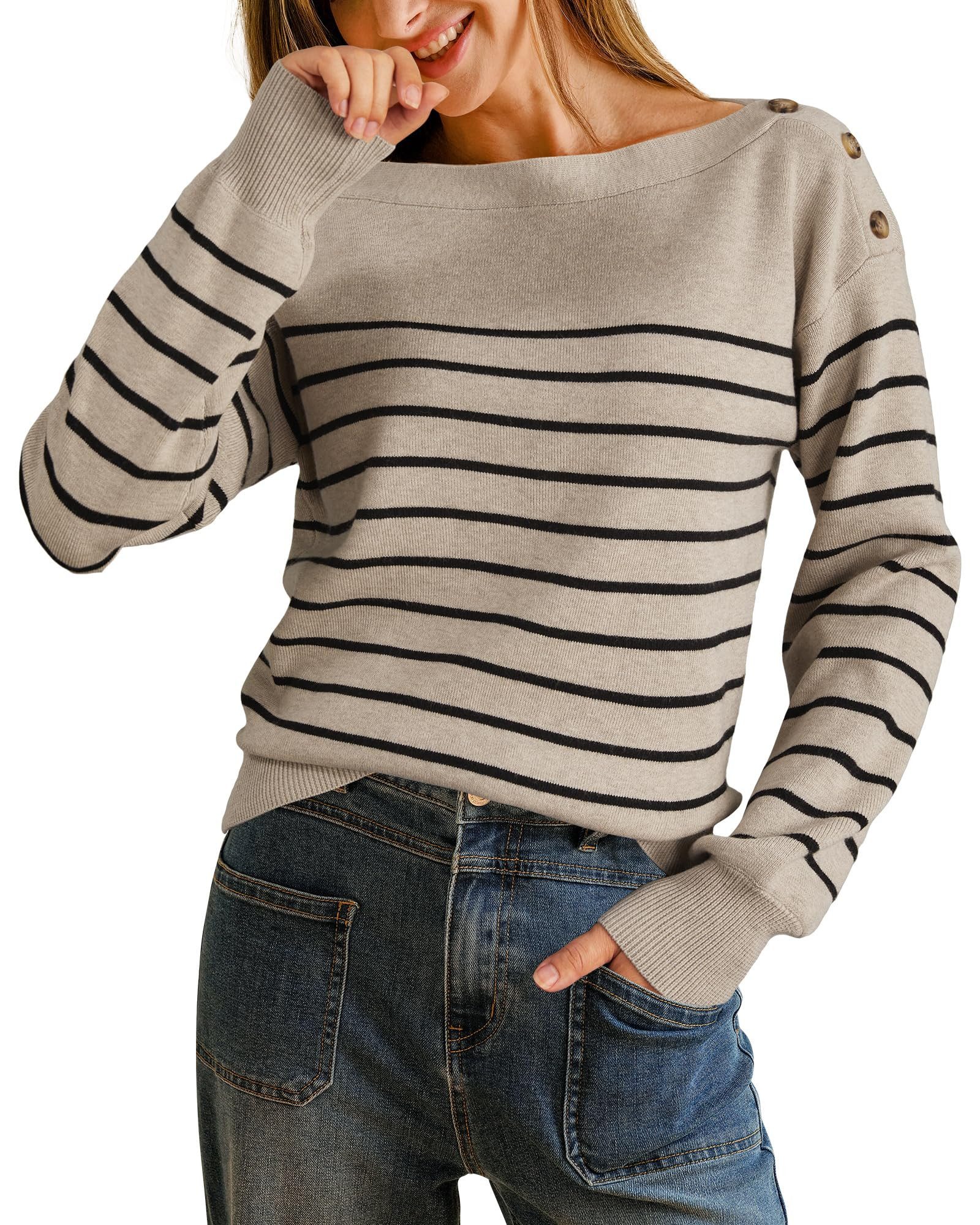 Arach&Cloz Sweater Arach&Cloz Damen Pullover Wollmischung Gestreifter U-Boo günstig online kaufen