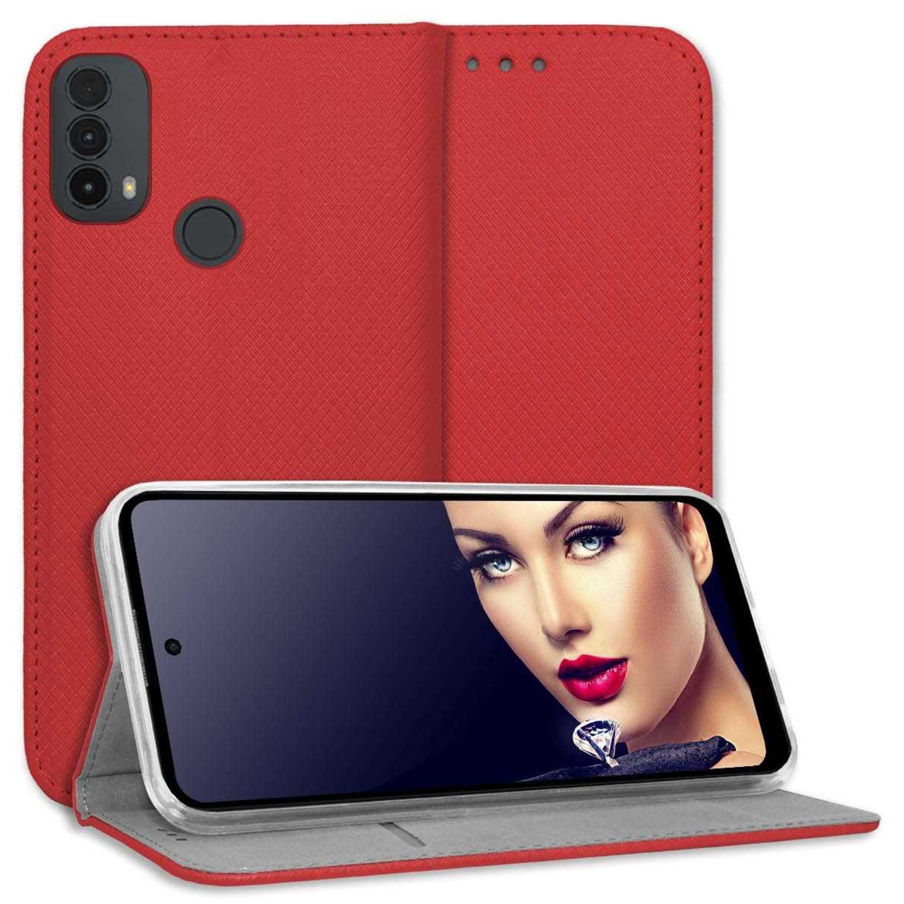 mtb more energy Smartphone-Hülle Smart Magnet für Motorola Moto E30, Moto E40, Rot, Bookstyle Klapphülle Cover Wallet Case aus Kunstleder
