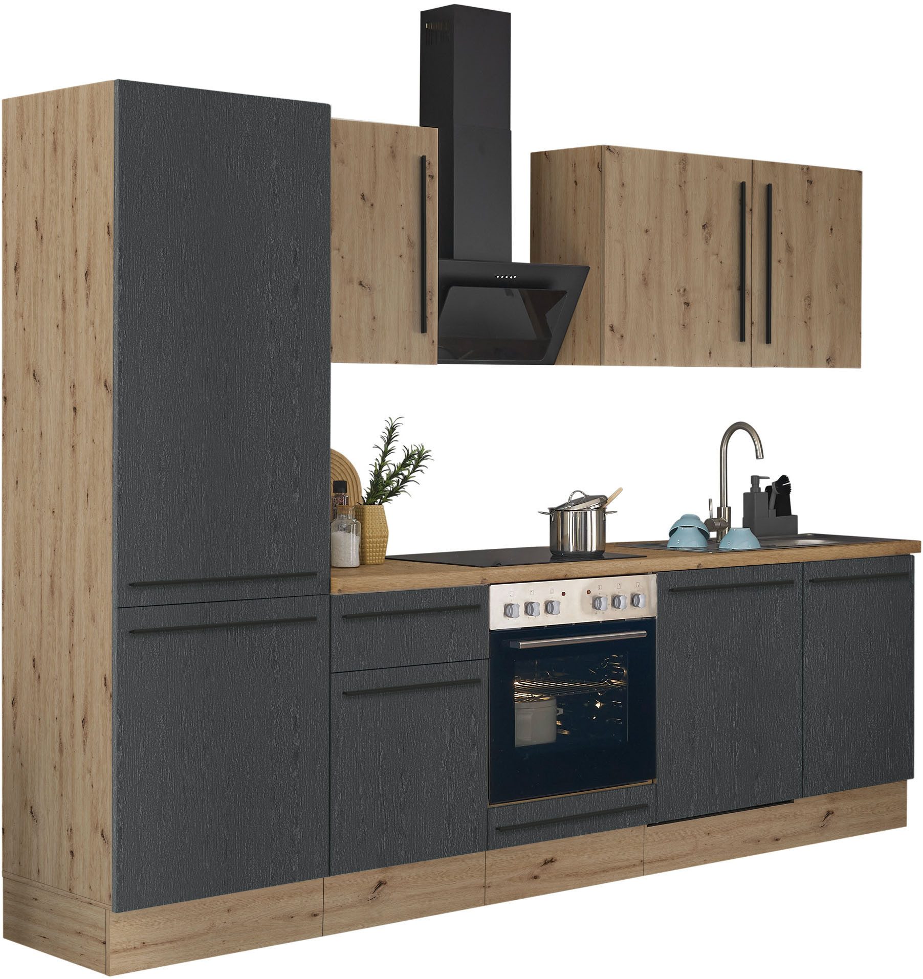 KOCHSTATION Küchenzeile KS-Florida mit 38mm starker Arbeitsplatte, Breite 280 cm, wahlweise mit E-Geräten, Soft-Close-Funktion