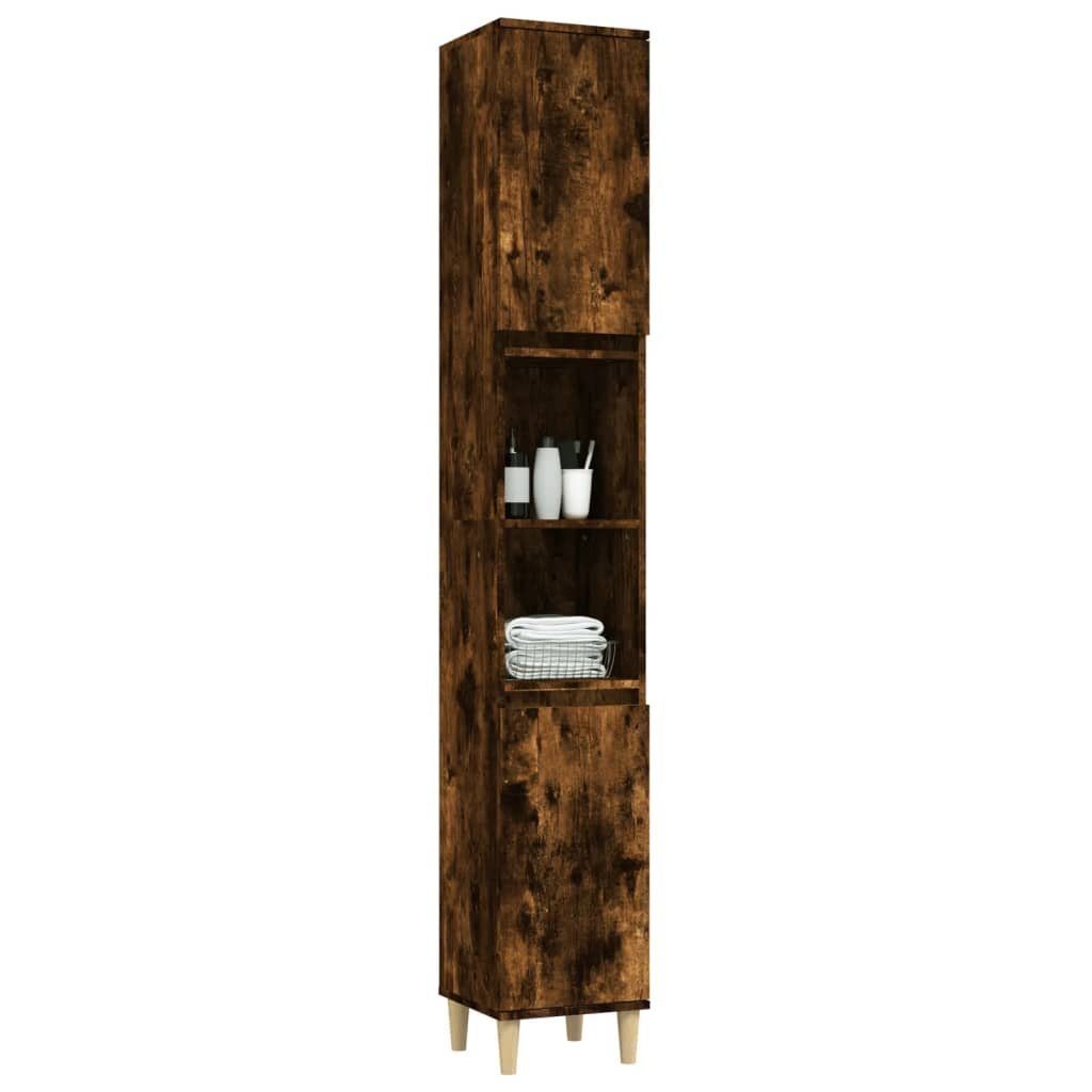 Holzwerkstoff vidaXL 30x30x190 cm Räuchereiche Badschrank (1-St) Badezimmerspiegelschrank