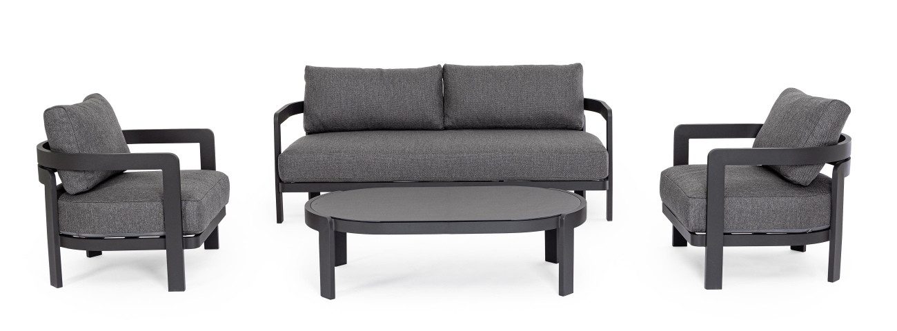 Bizzotto Gartenlounge-Set Presly 4er-Set aus Aluminium, Anthrazit