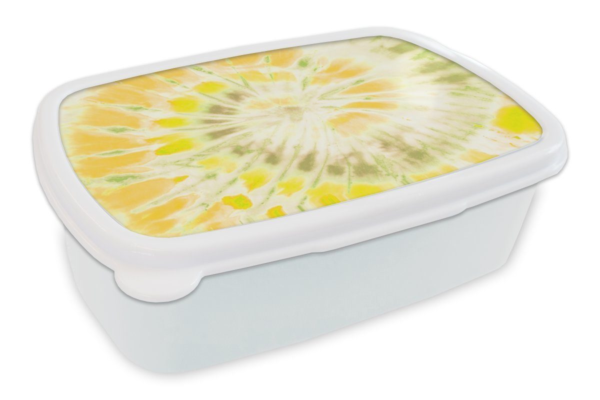 MuchoWow Lunchbox Sommer - Tie Dye - Gelb - Grün, Kunststoff, (2-tlg), Brotbox für Kinder und Erwachsene, Brotdose, für Jungs und Mädchen weiß | Lunchboxen