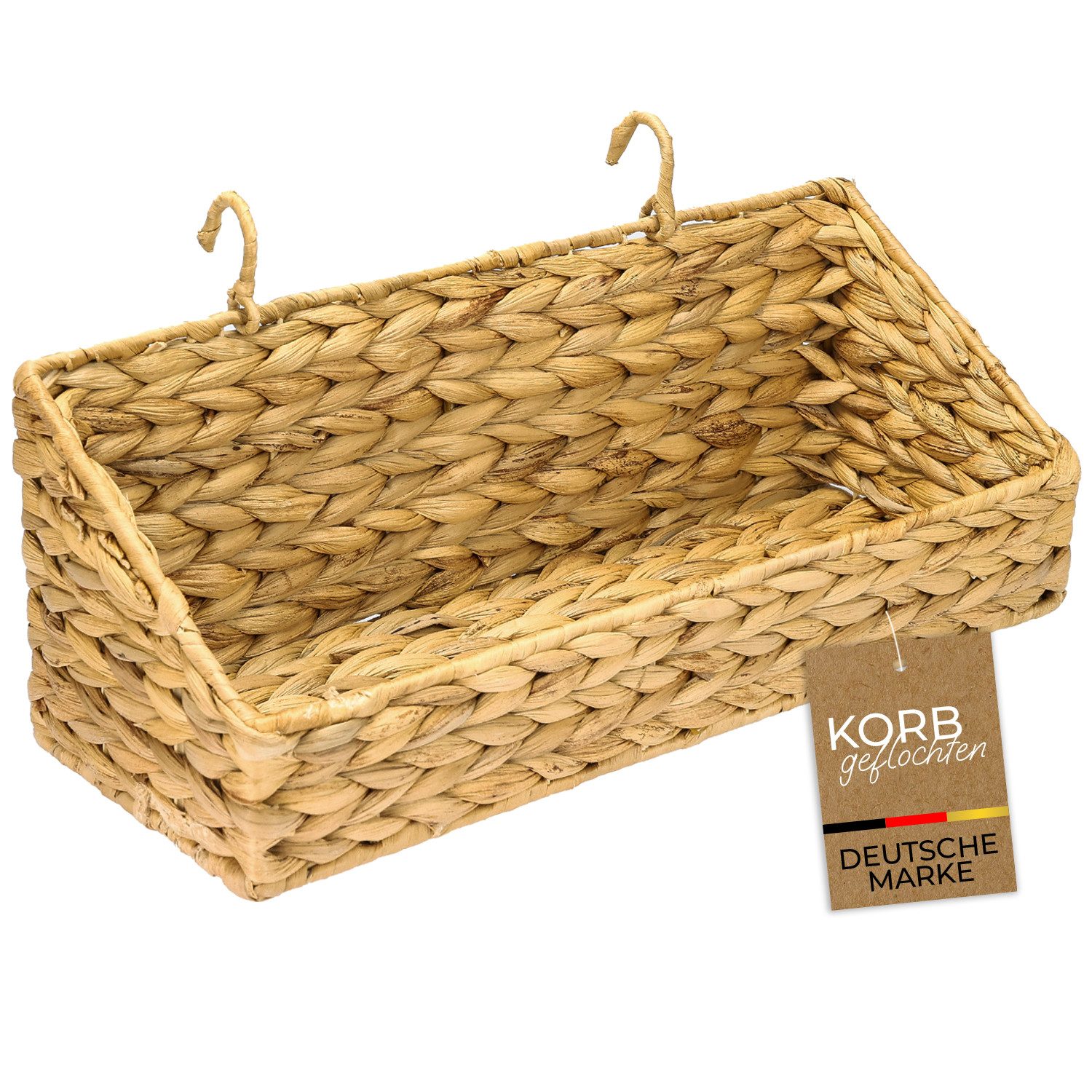HMF Hängeaufbewahrung Hängekorb geflochten aus Wasserhyazinthe, Aufbewahrungskorb zum Aufhängen, 40 x 15 x 15 cm