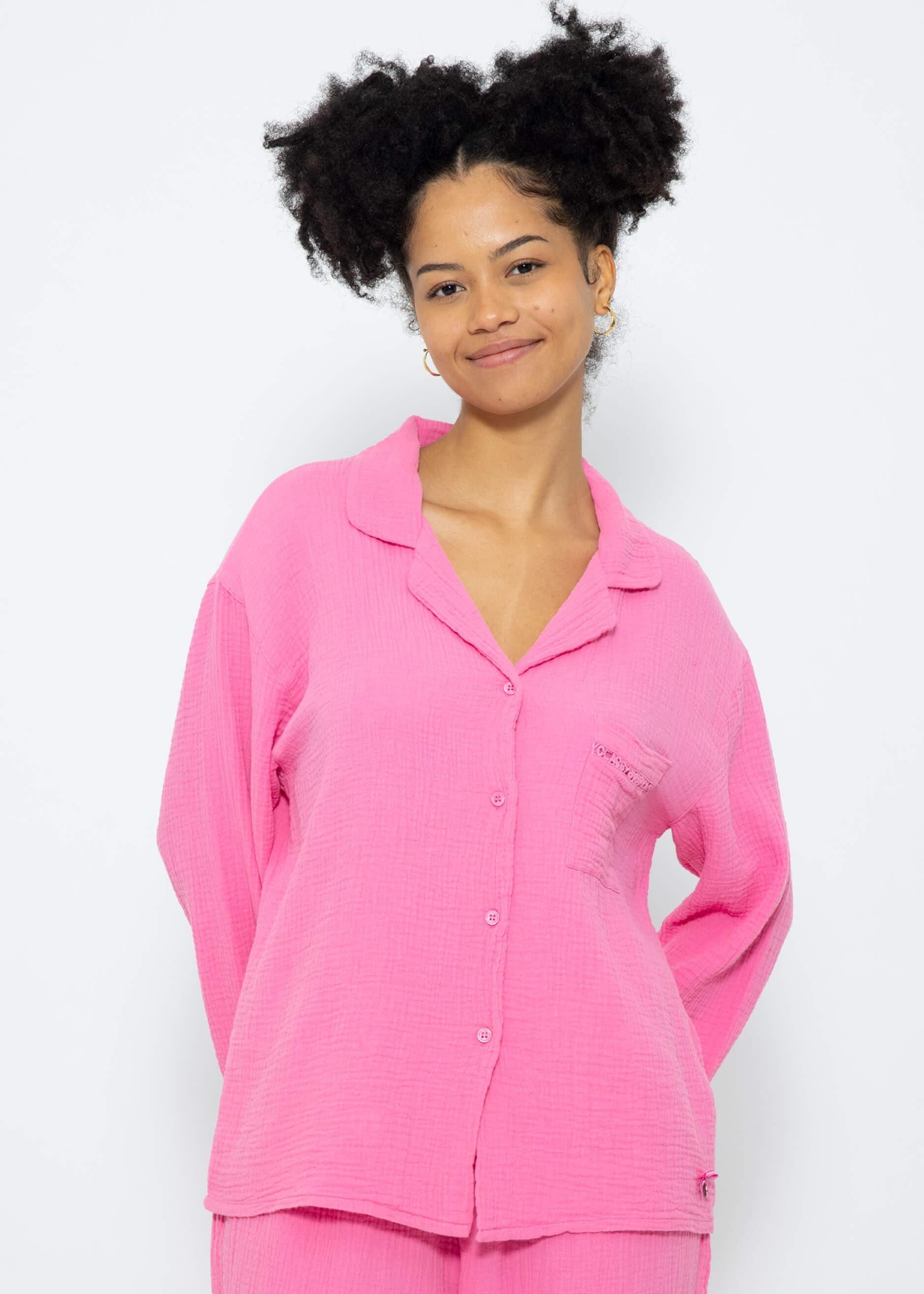 SASSYCLASSY Pyjamaoberteil Lässige Pyjamabluse aus Musselin