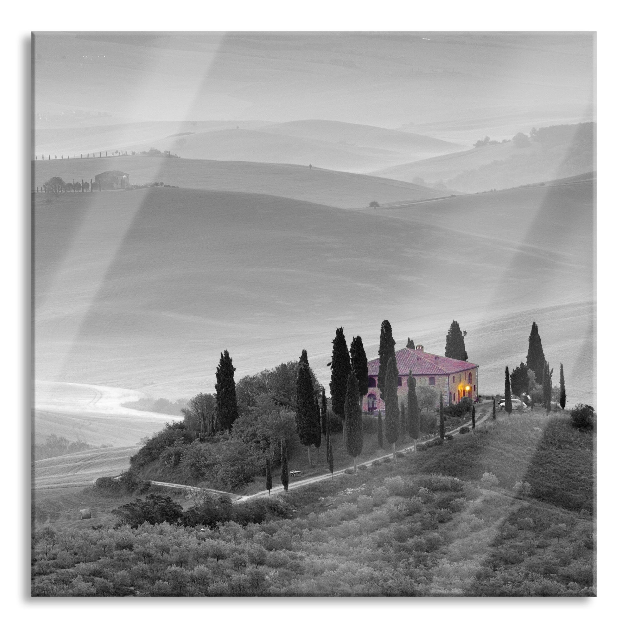 Landschaft schöne Toskana Toskana inkl. Aufhängungen Landschaft, aus schöne Abstandshalter Glasbild Glasbild St), Pixxprint (1 Echtglas, und
