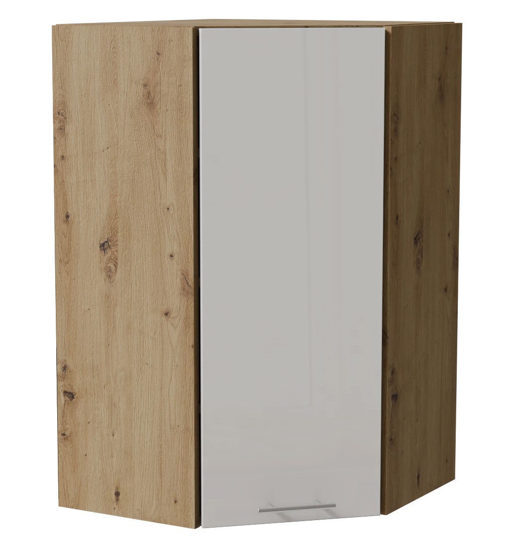 Feldmann-Wohnen Eckhängeschrank Essen (W4/10/60, 1-türig, 3 Einlegeböden, 1-St., Eckhängeschrank) 60x60x96cm Eiche Artisan - weiß Hochglanz (ES-W4/10/60)