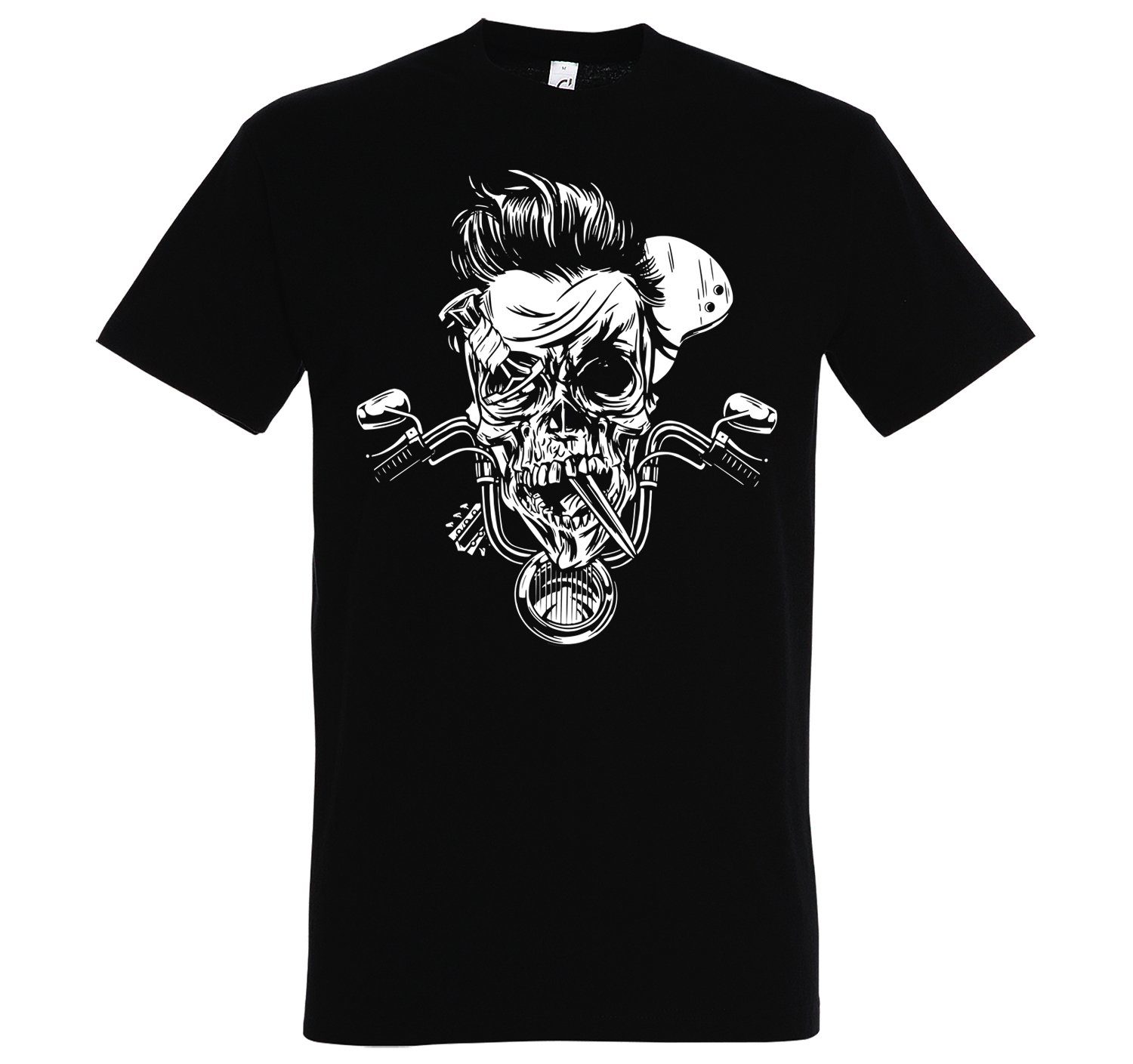 Designz trendigem Frontprint Biker mit Skull Schwarz Shirt T-Shirt Herren Youth Zombie