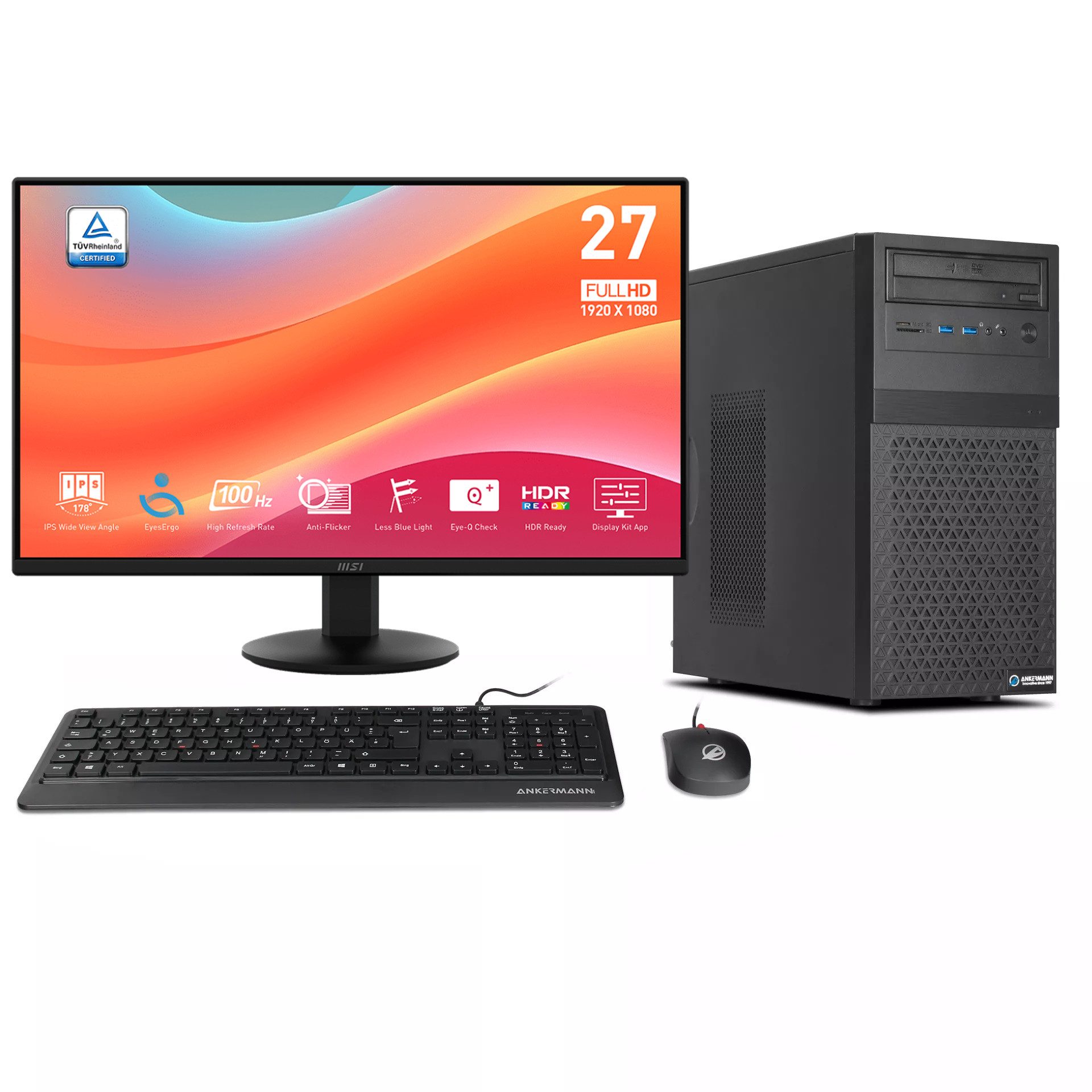 ANKERMANN-PC Business Office Work Komplett Set PC-Set (Intel Core i5 14400F, GeForce GT 740, 16 GB RAM, 1000 GB SSD, Luftkühlung)