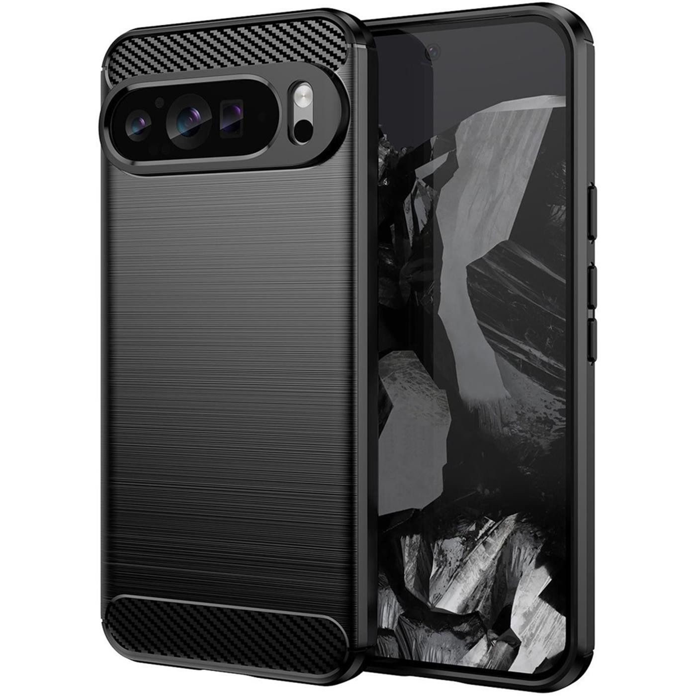 CoolGadget Handyhülle Carbon Handy Hülle für Google Pixel 9 Pro XL 6,8 Zoll, robuste Telefonhülle Case Schutzhülle für Pixel 9 Pro XL Hülle