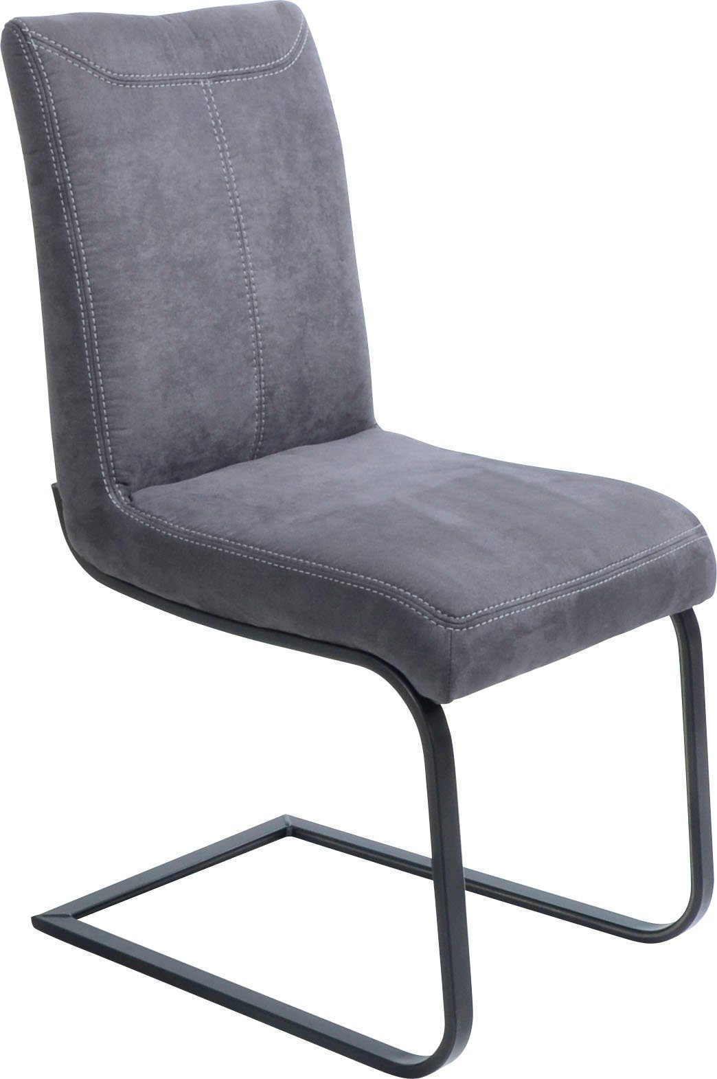 K+W Komfort & Wohnen Freischwinger Floyd, Kontrastnaht, Freischwingergestell aus Vierkantrohr Roheisen schwarz