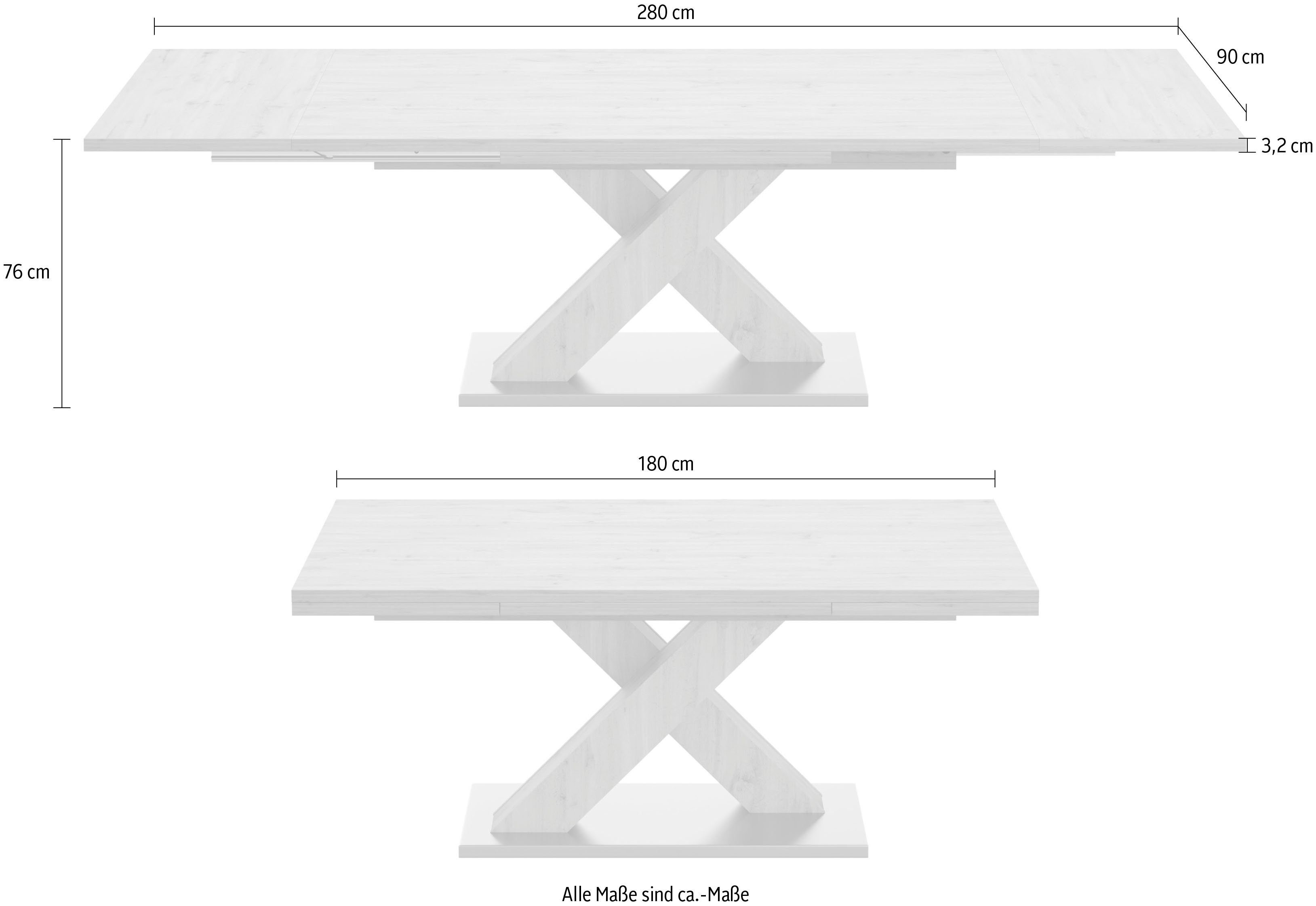 Esstisch 180-280 cm Komfort mit und in mit Breite X-Gestell asteichefarben Mäusbacher C, Auszug,