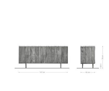 DELIFE Sideboard Shia, 147 cm Sheesham Walnuss Marmor 3 Türen 6 Fächer