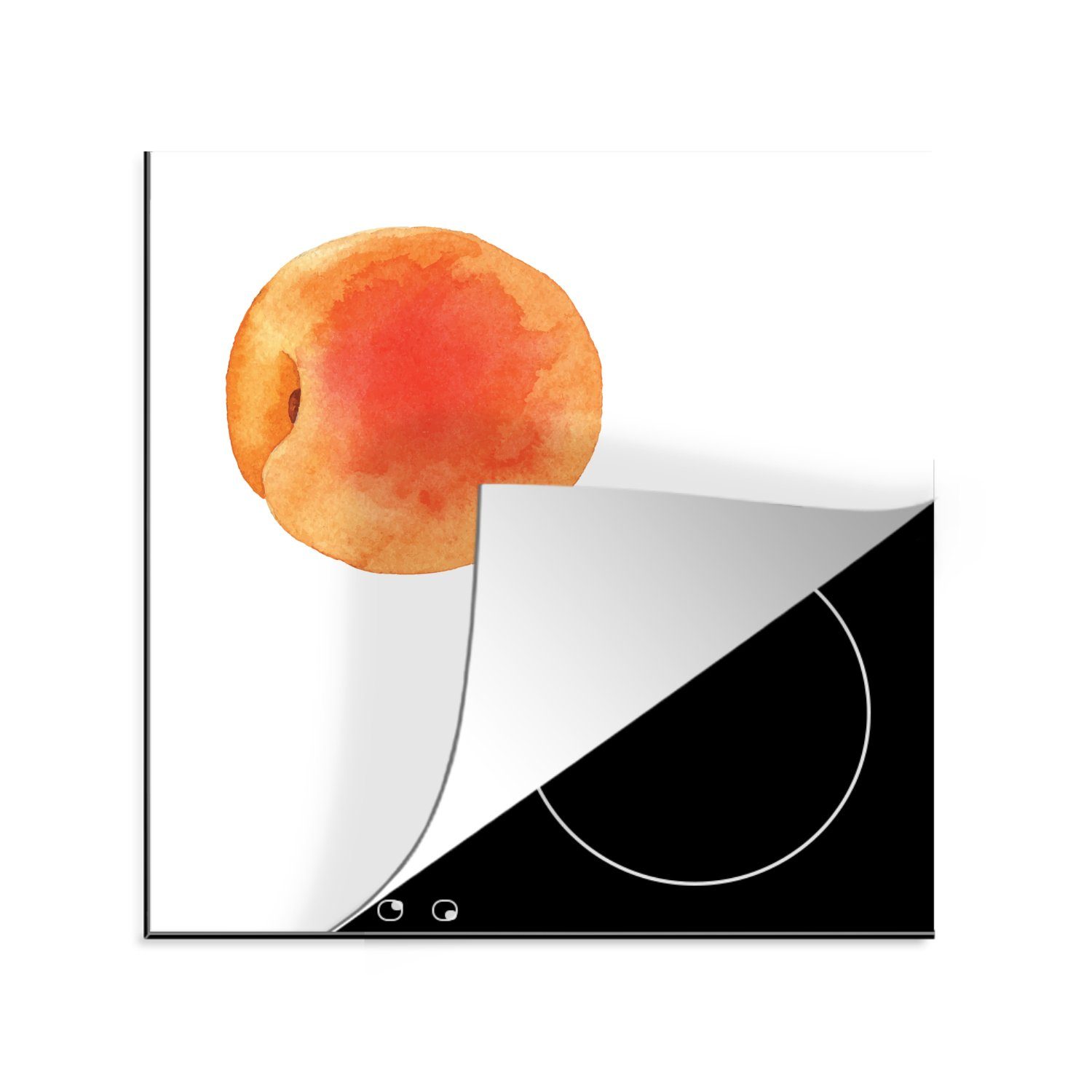 MuchoWow Herdblende-/Abdeckplatte Aquarell - Pfirsich - Orange, Vinyl, (1 tlg), 78x78 cm, Ceranfeldabdeckung, Arbeitsplatte für küche