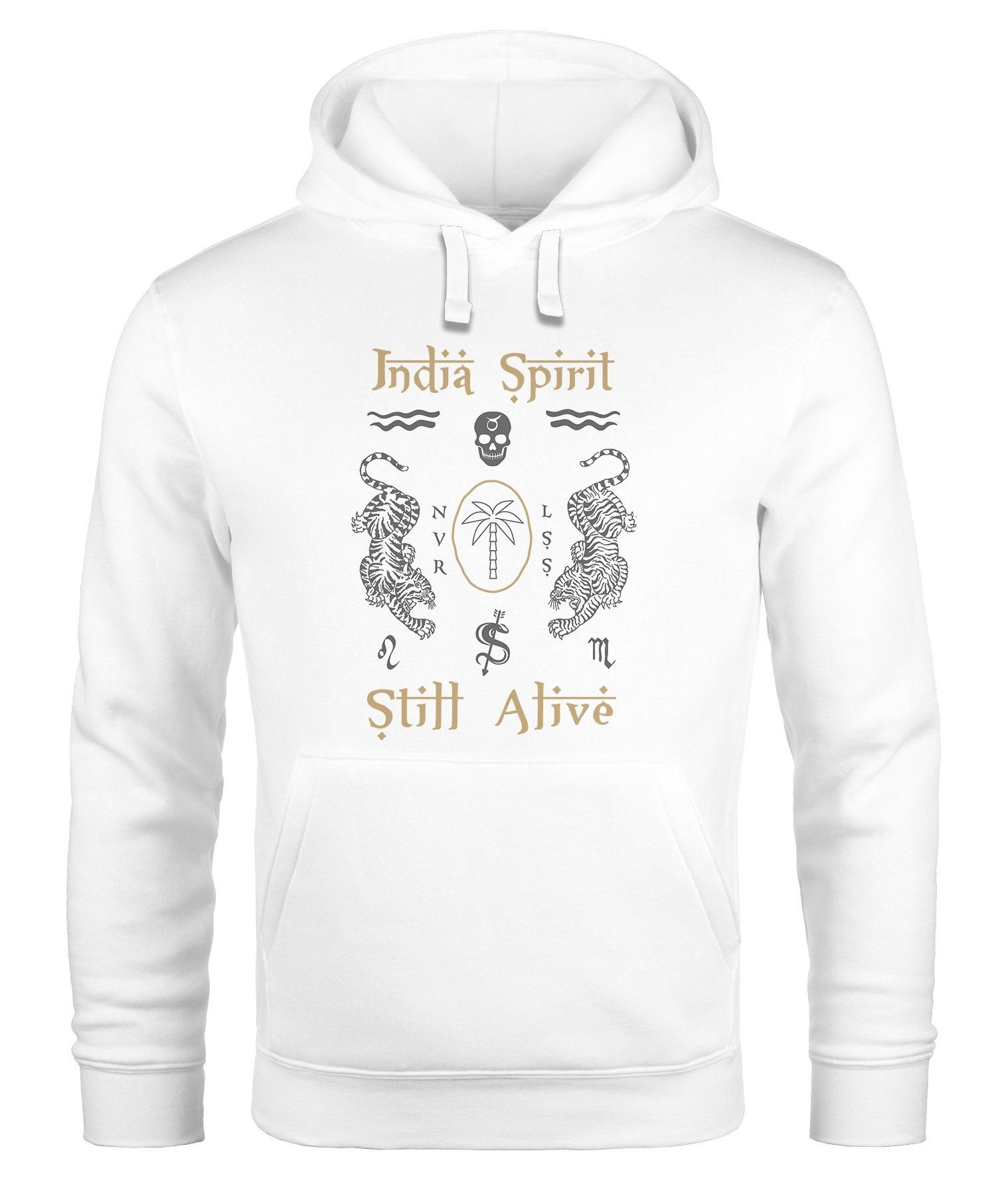 Hoodie Hoodie Herren Tiger Motiv Totenkopf India Spirit Schriftzug Indien Fashion Streetstyle Kapuzen-Pullover Männer Neverless®