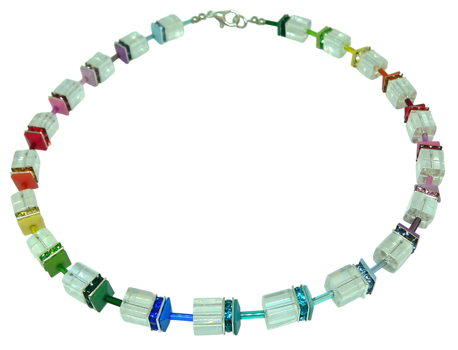traumschmuck Statementkette 148h Halskette Collier Würfel Glas klar AB multicolor Strass (inkl Schmuckbox), handgefertigt, Made in Germany