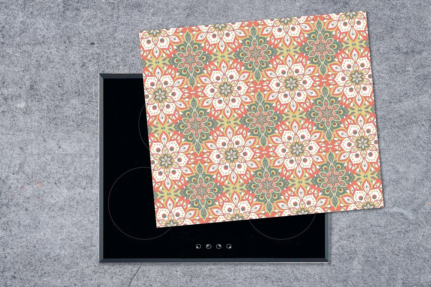 MuchoWow Herdblende-/Abdeckplatte Mandala Blumen - cm, Vintage Muster, Mobile 60x52 Arbeitsfläche (1 nutzbar, - tlg), Vinyl, - Ceranfeldabdeckung