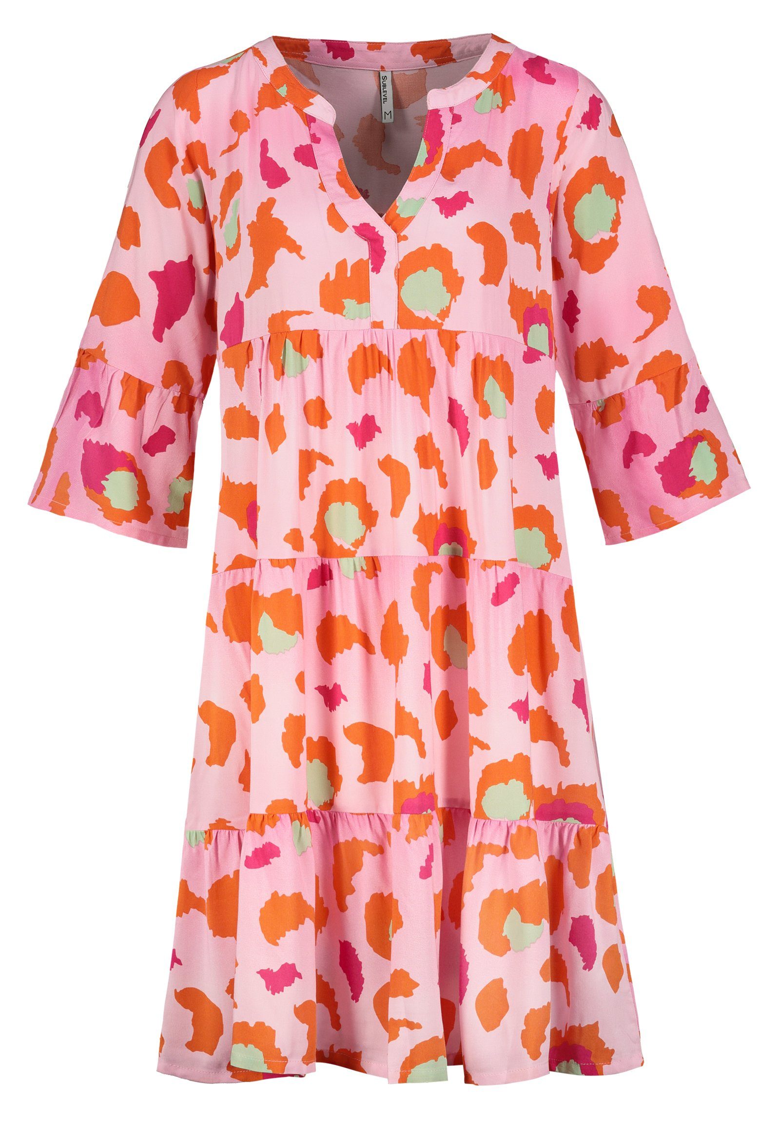 SUBLEVEL Strandkleid Sublevel Damen Kleid Strandkleid Sommerkleid 100% Viskose MIT VOLANTS middle pink design 01