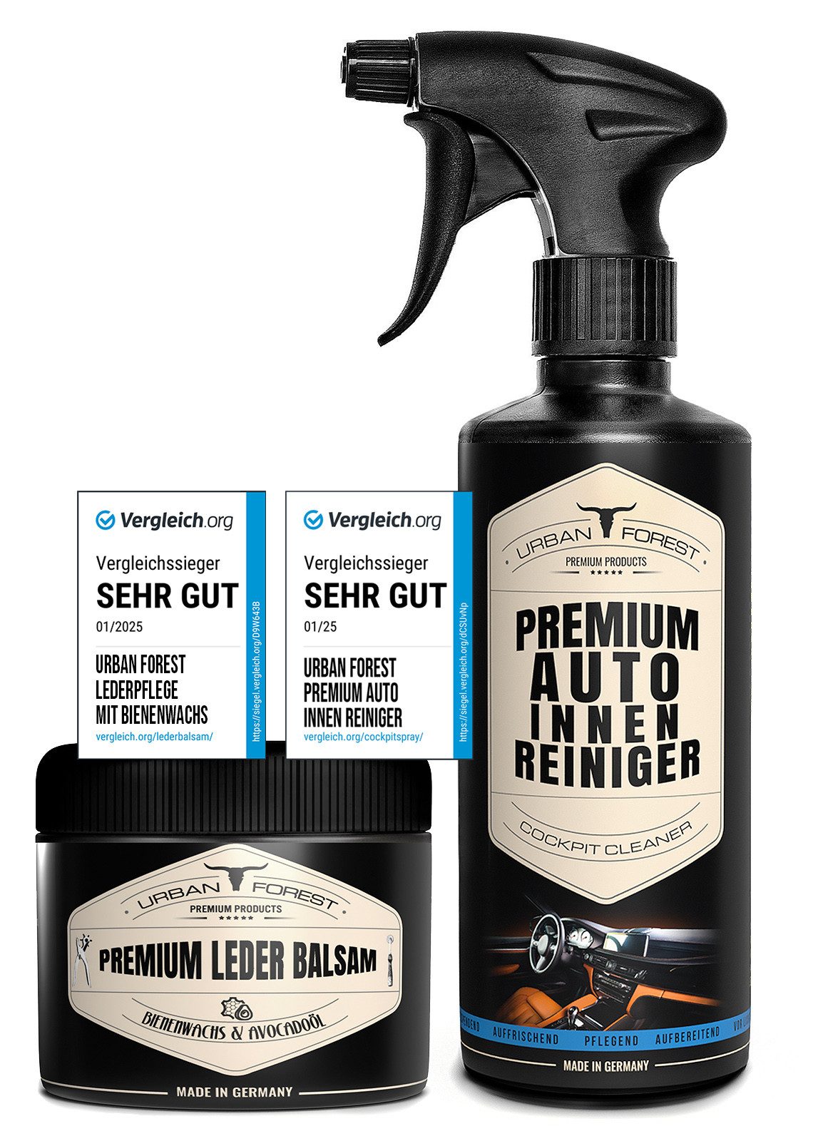 URBAN FOREST Auto Innenraum Reiniger 500ml+Leder Balsam für Auto Lederpflege 250ml Auto-Reinigungsmittel (2-St)