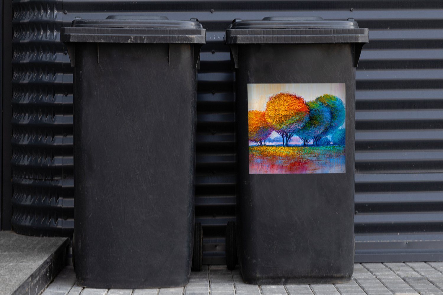 MuchoWow Wandsticker Malerei Natur Bäume Mülleimer-aufkleber, - Ölgemälde - Abfalbehälter Container, - Sticker, St), Mülltonne, (1