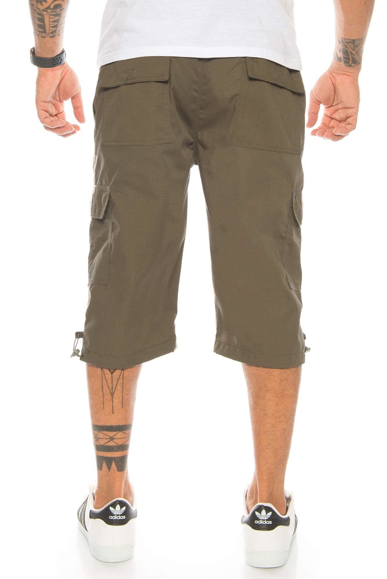 Kendindza Collection Cargoshorts Hose kurze Gummibund Hose Taschen, Cargoshorts 3/4 Herren, Herren Herren Cargo Olive Hose Bermudas Kurze Herren Herren Stretch Sommer