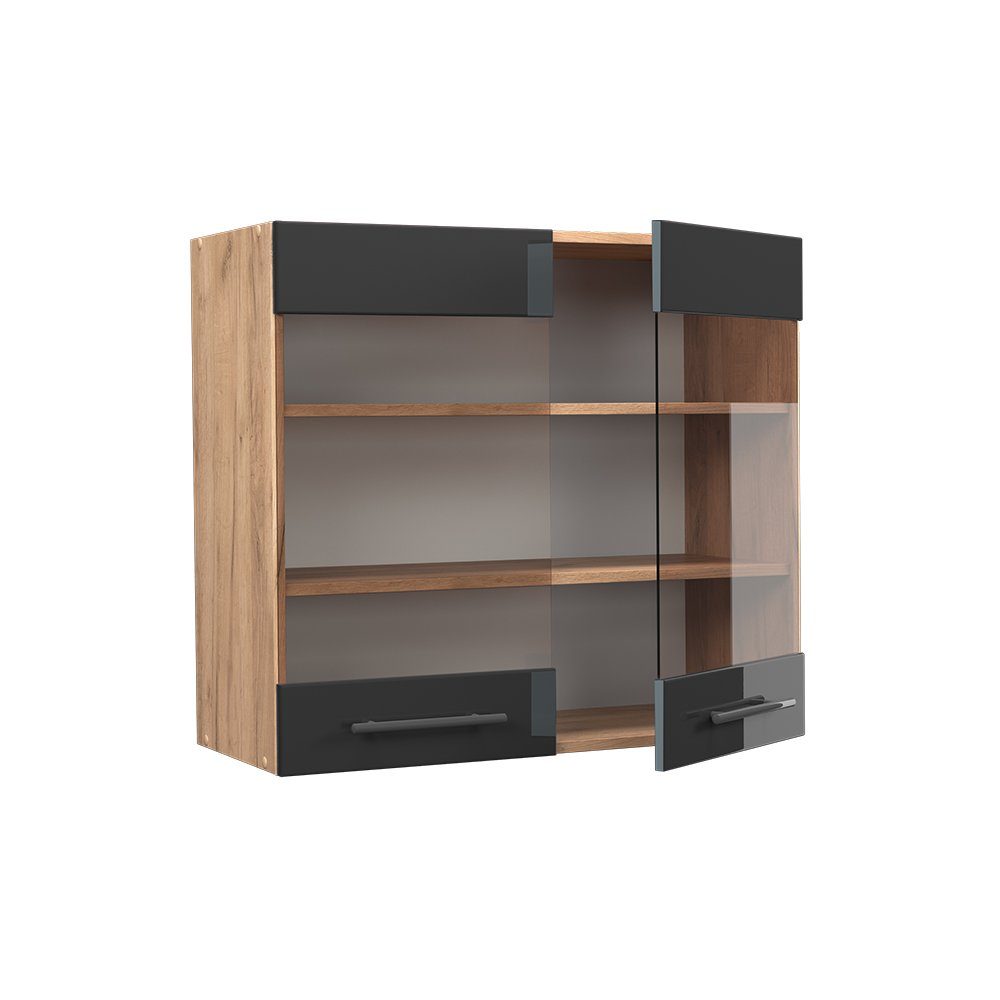 Vicco Glashängeschrank Fame-Line, Anthrazit Hochglanz/Goldkraft Eiche, 80 cm (1-St) – Bild 4 von 5