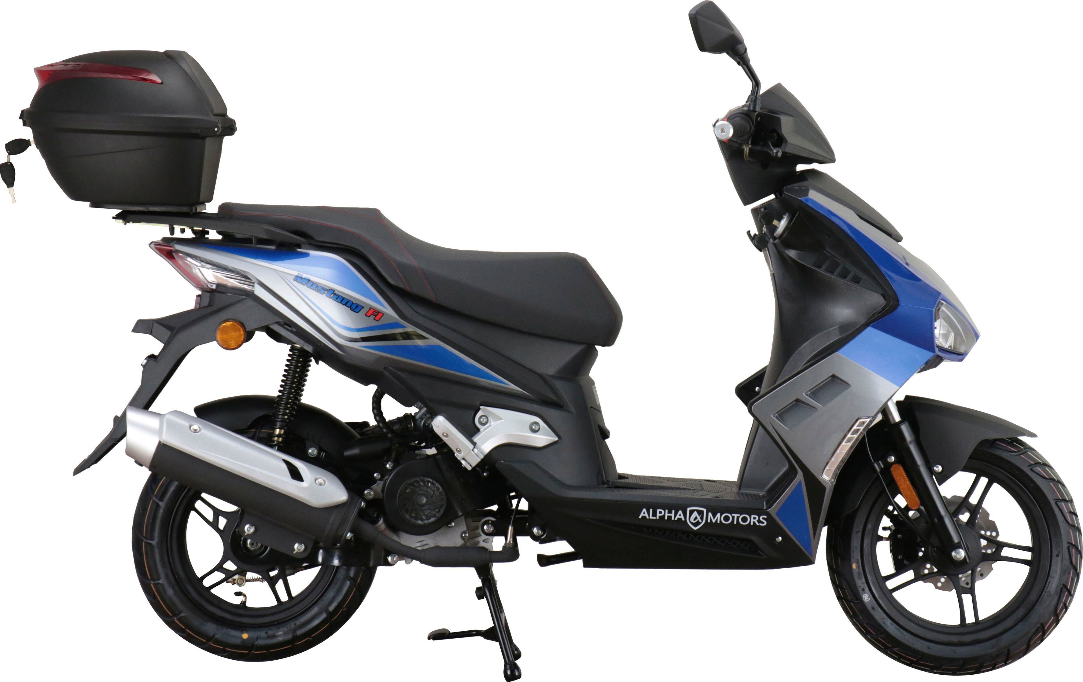 Alpha Motors Motorroller Mustang FI, 50 ccm, 45 km/h, Euro 5, (Set, mit Topcase), mit USB-Anschluss und Lenkerschloss, sportliches Design