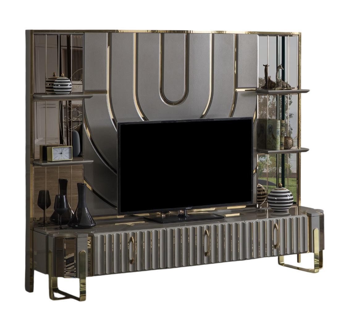 Xlmoebel TV-Ständer Designer TV Ständer Gold Grau Luxus RTV Lowboard Sofort, (2-tlg., RTV Lowboard, Hergestellt in Europa)