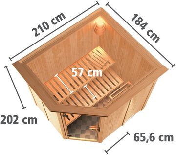 Karibu Sauna Laila, BxTxH: 210 x 184 x 202 cm, 68 mm, (Set) 3,6-kW-Plug & Play Ofen mit externer Steuerung